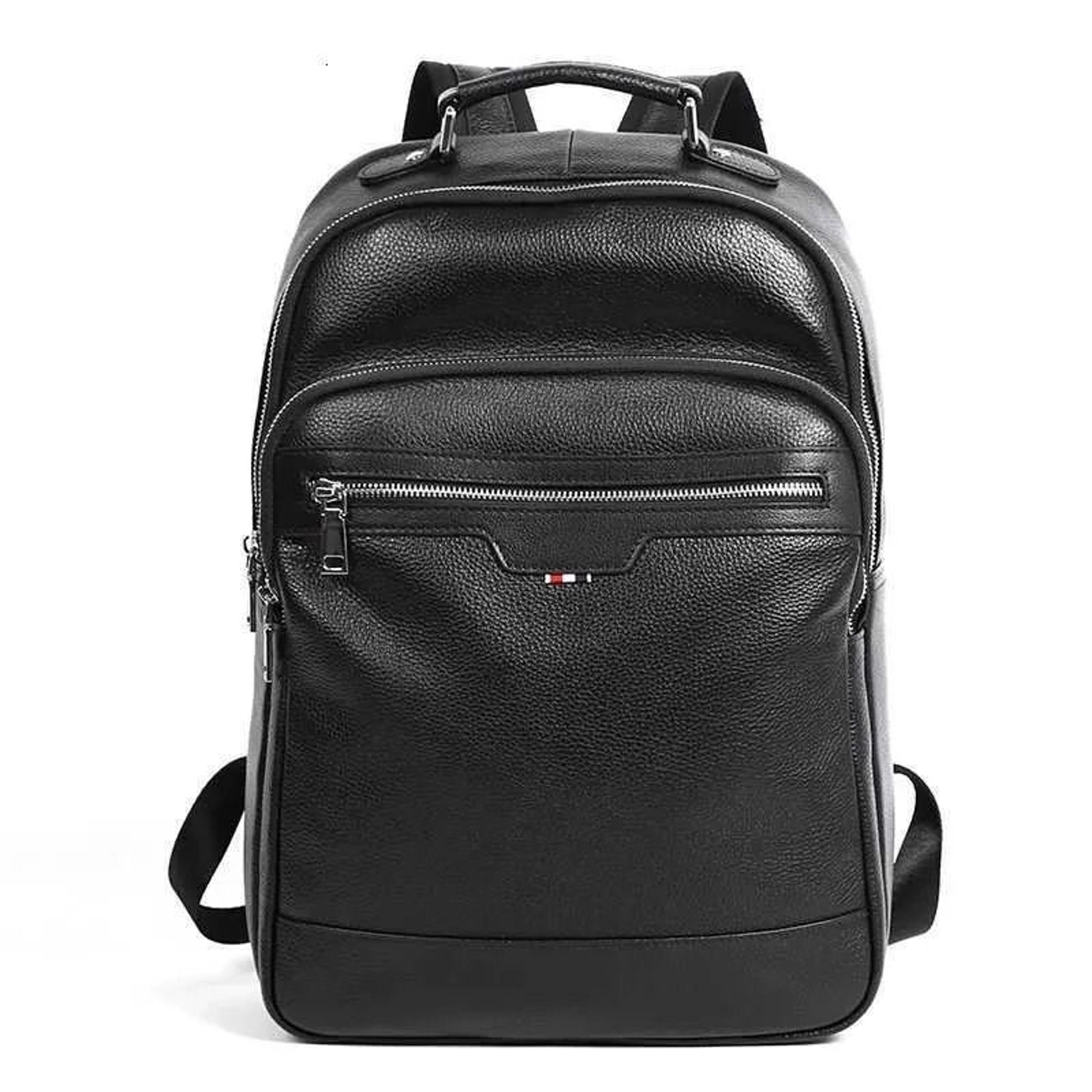 men genuine leather laptop backpack for school and travel