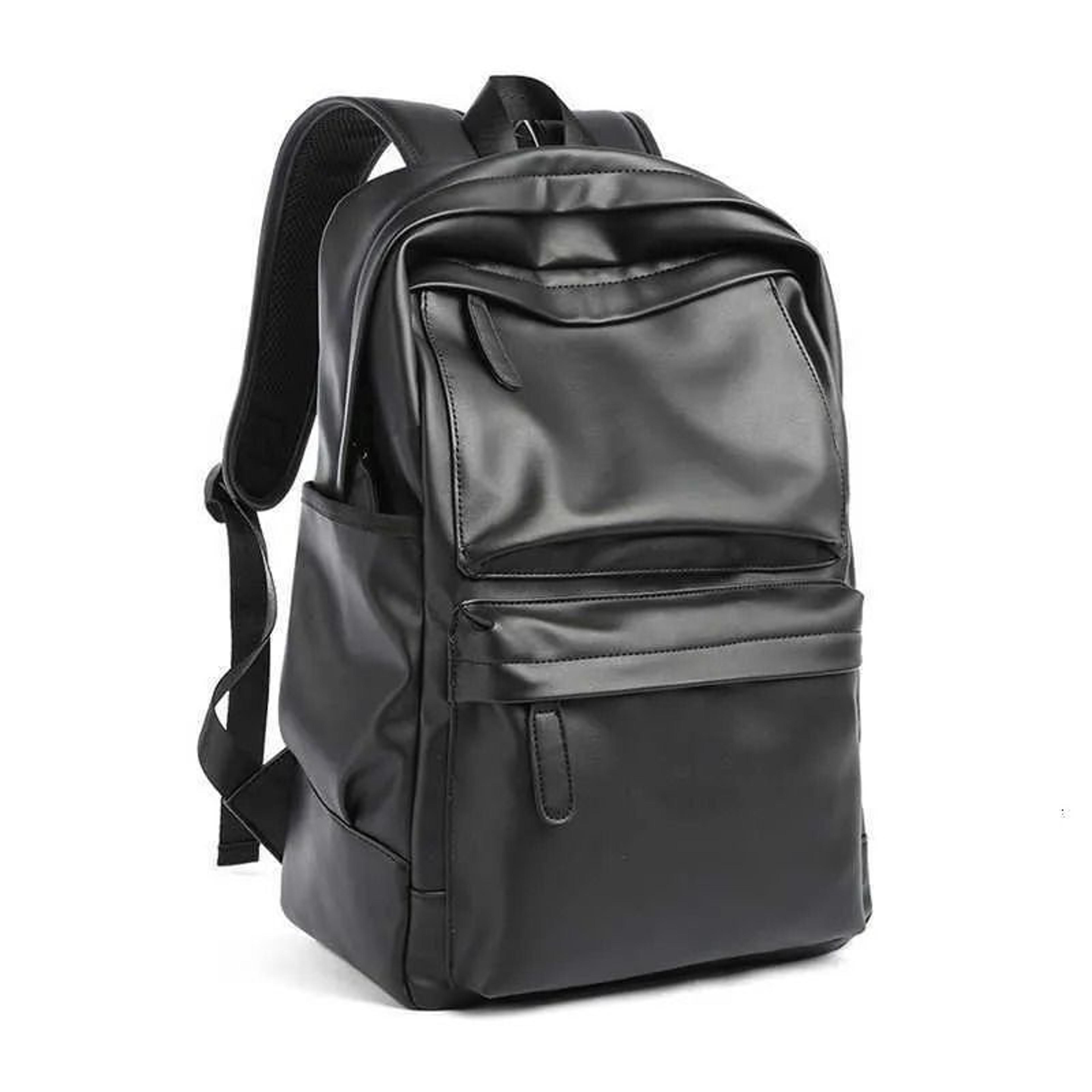 men pu leather waterproof laptop travel backpack