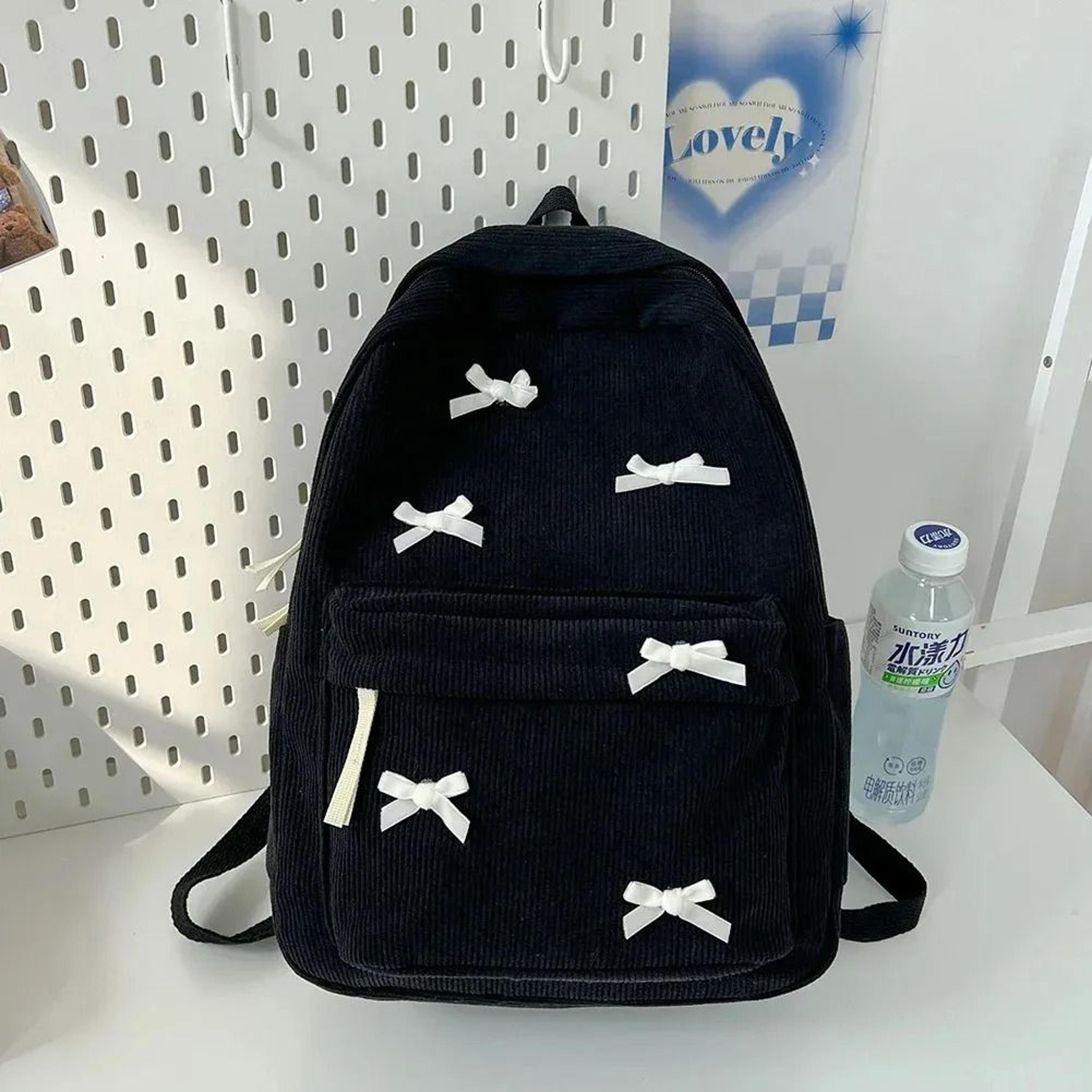 corduroy bowknot backpack for teens students school travel and casual use