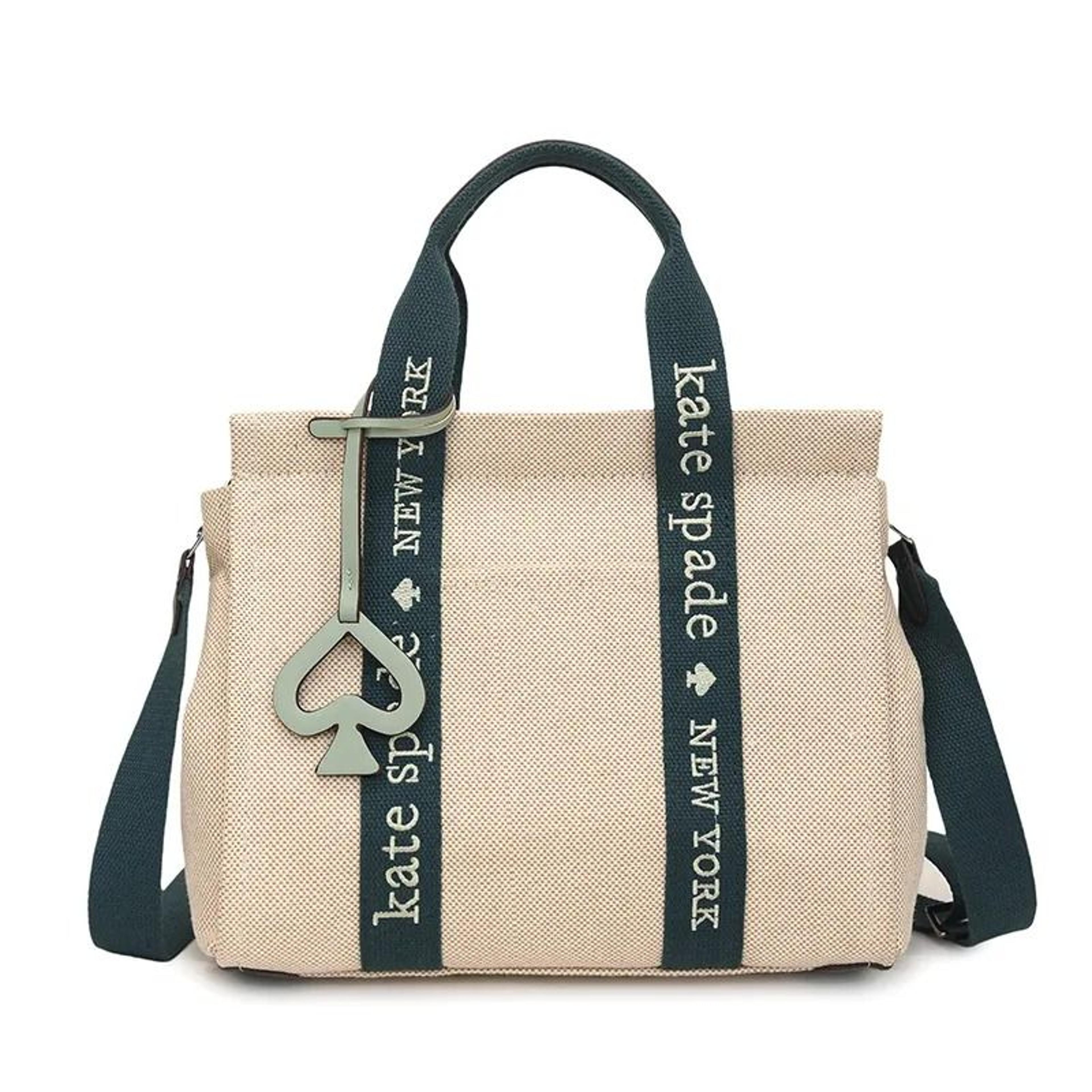 women canvas tote handbag with removable crossbody strap and spade pendant