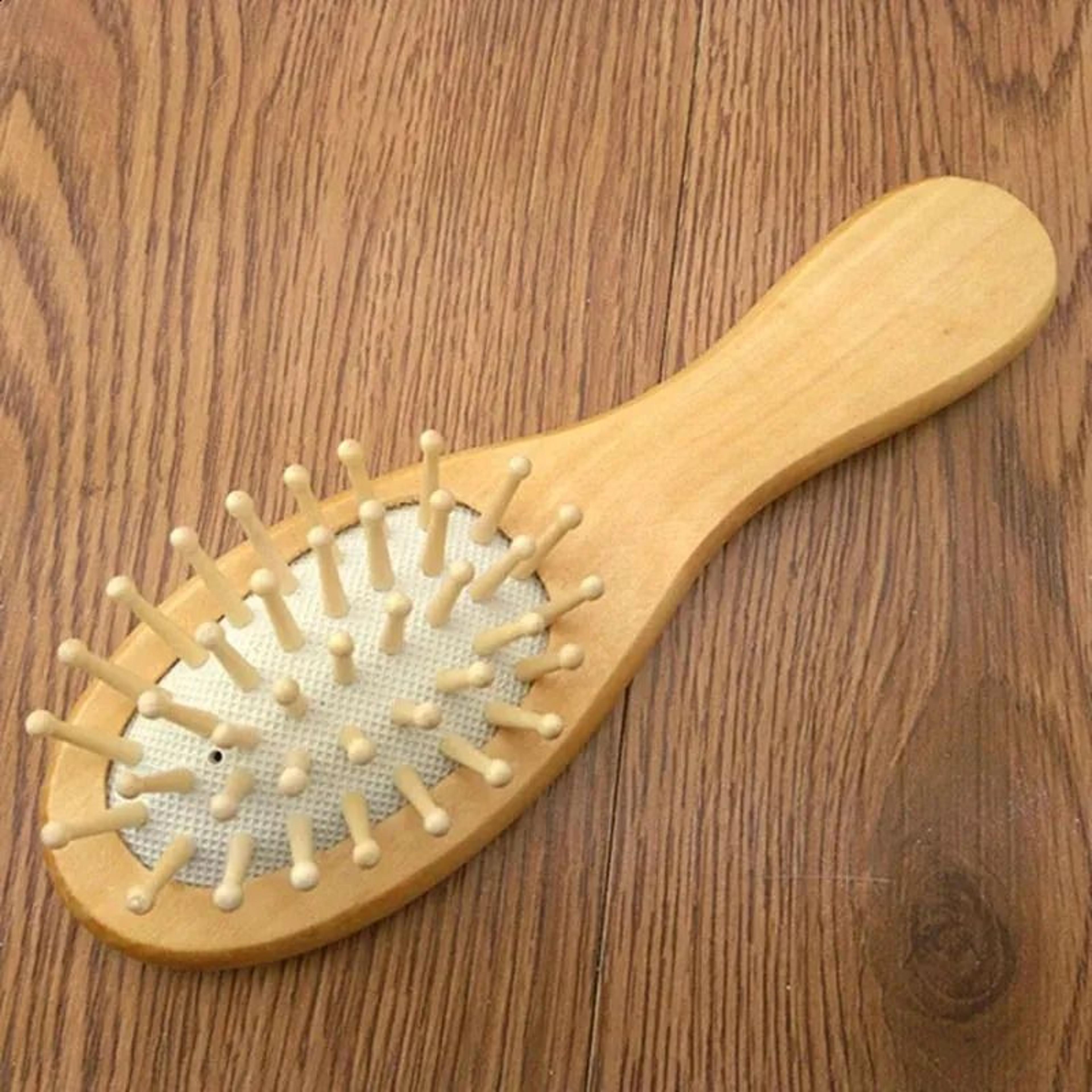 wooden hair brush with air cushion scalp massager and detangling design