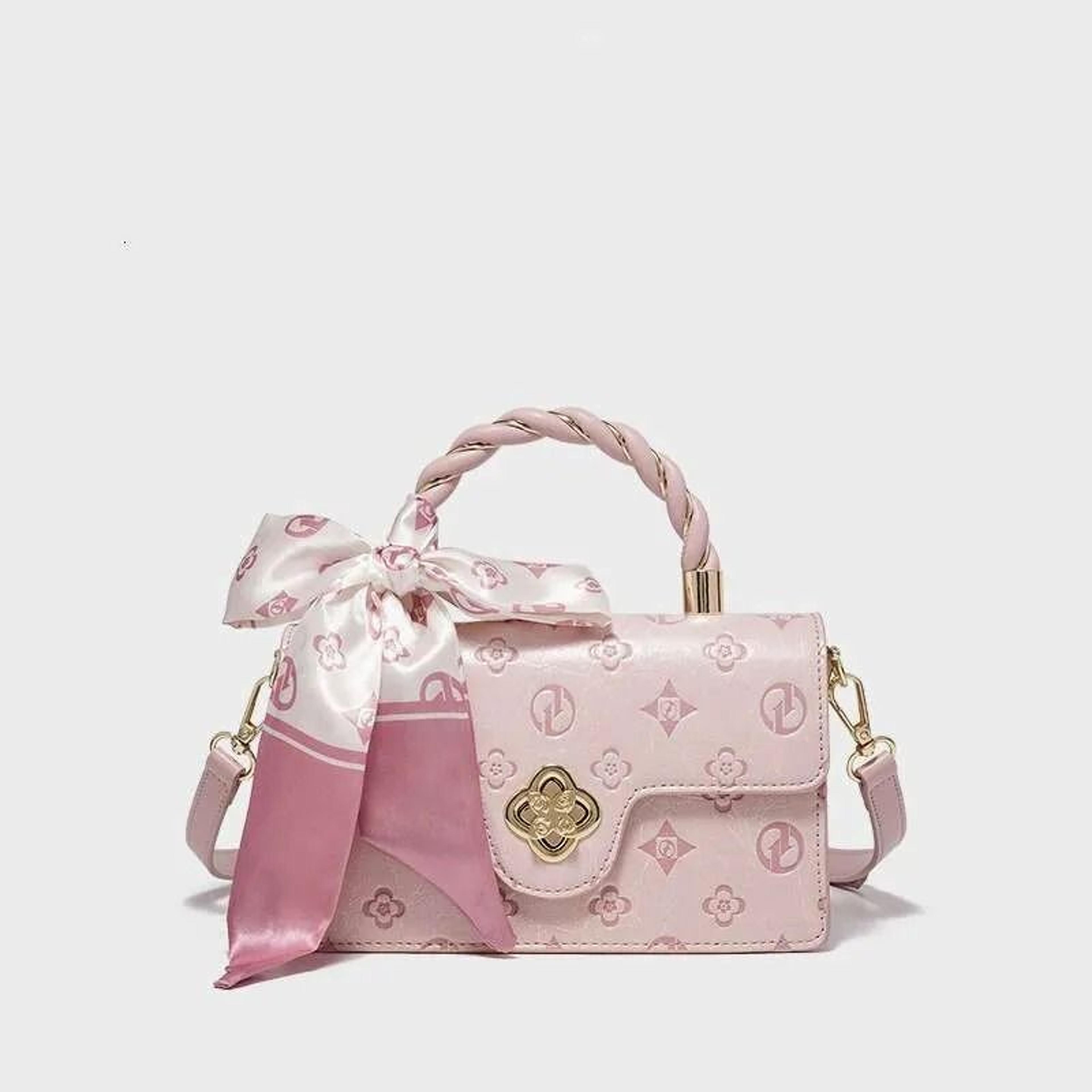 pink camellia flap shoulder tote bag with crossbody design