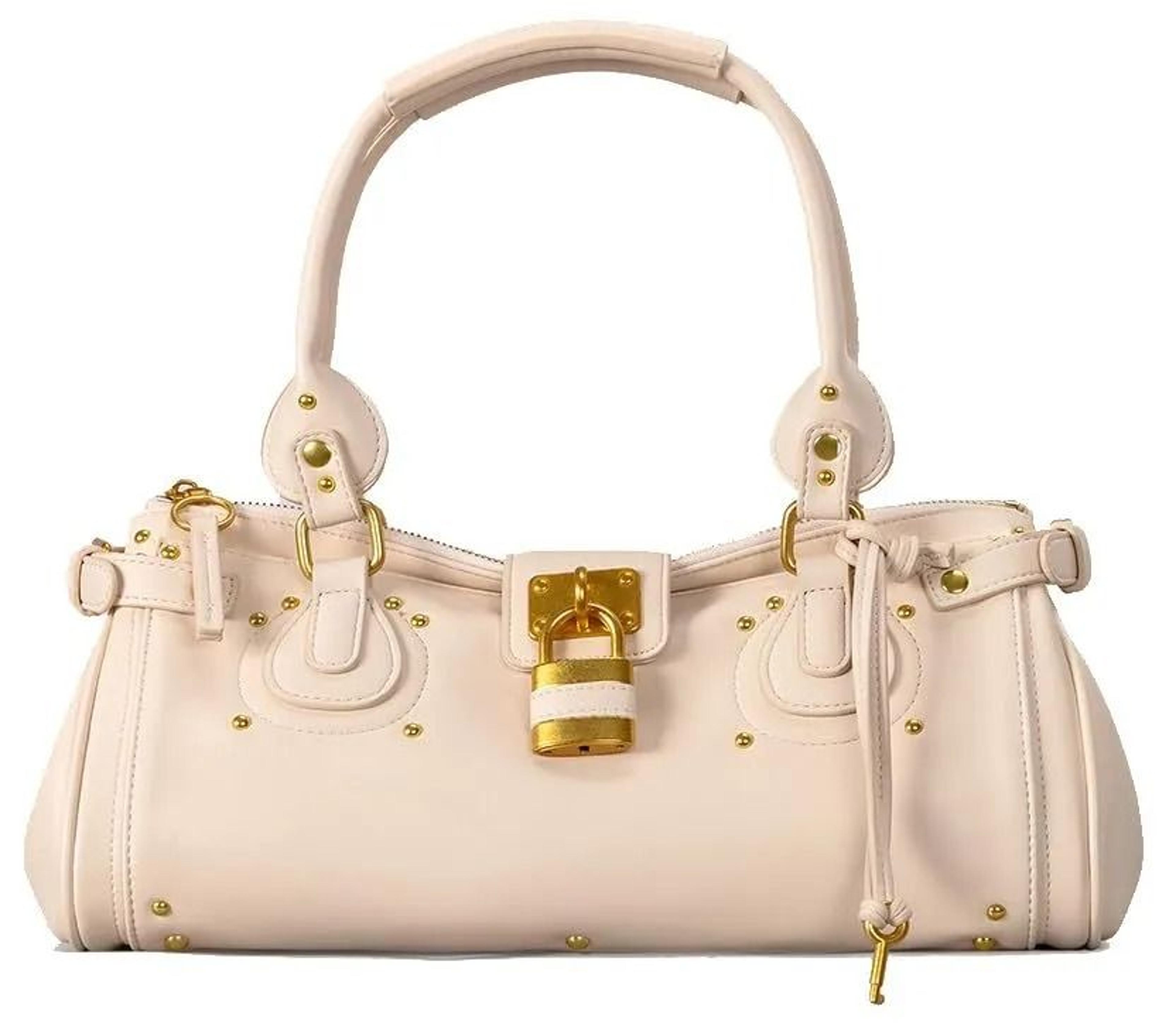 retro pillow handbag with rivet details and lock-head closure