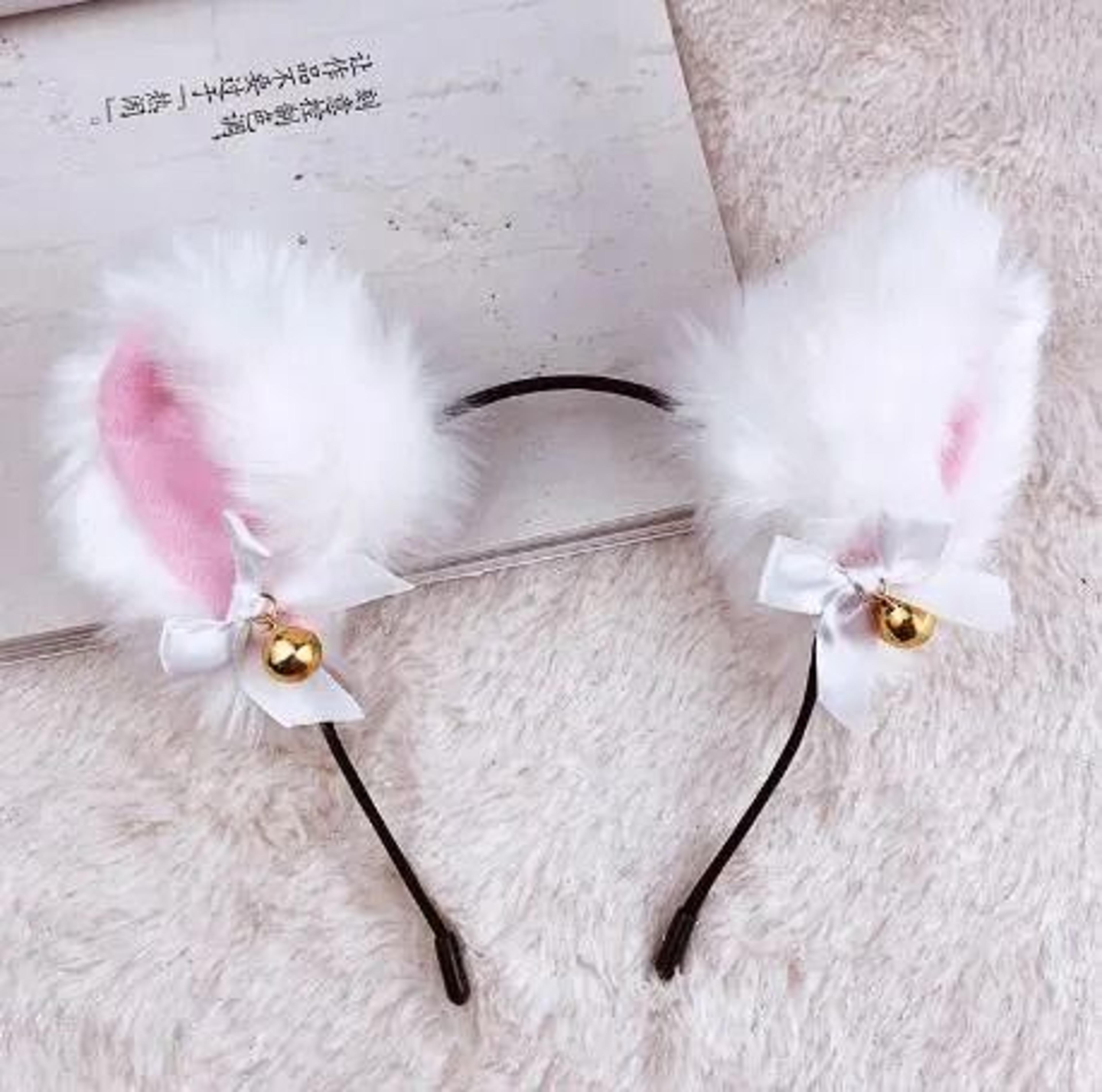 fox and cat ear headband with bell adjustable black and white cosplay hair accessory