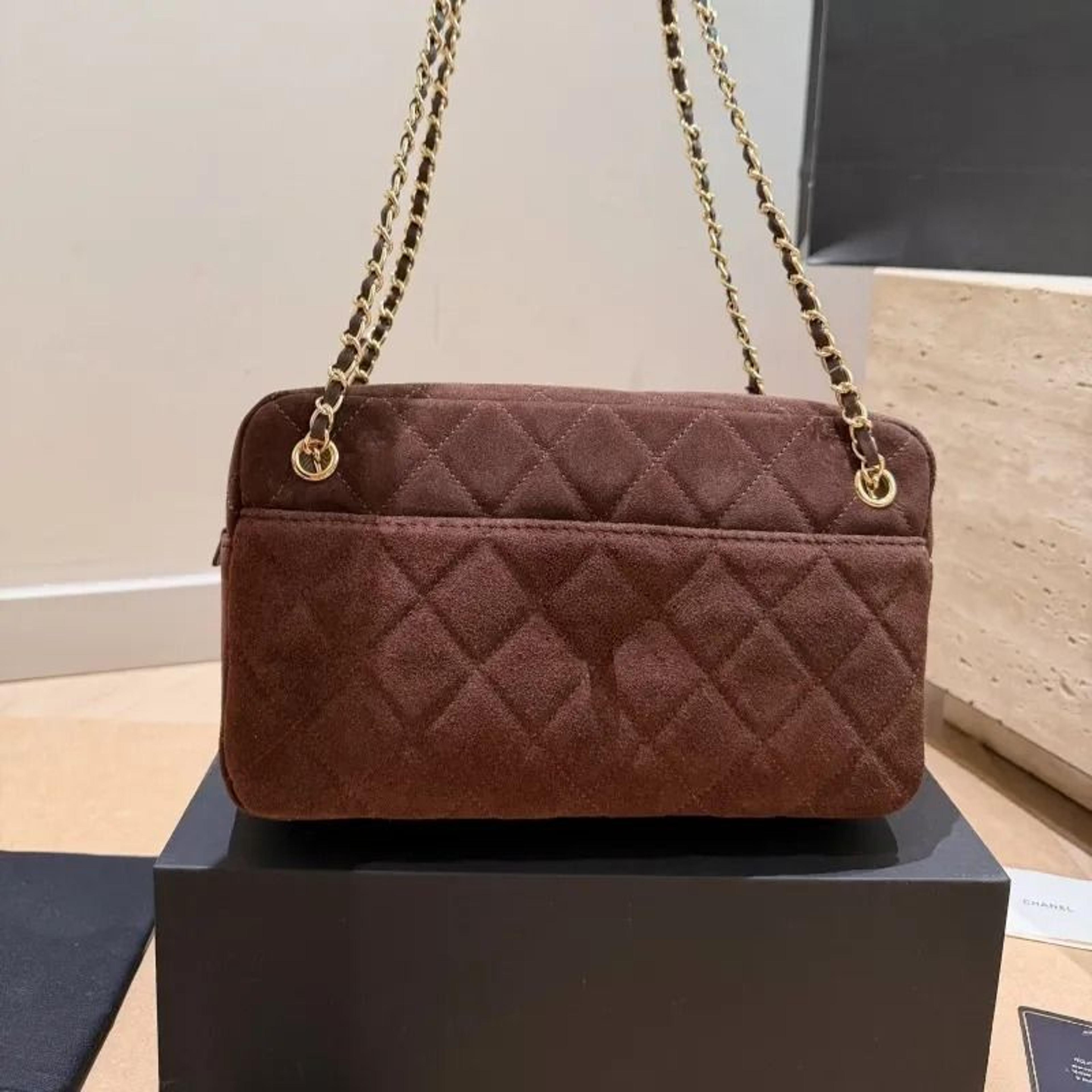 women faux suede baguette shoulder bag with metal chain straps