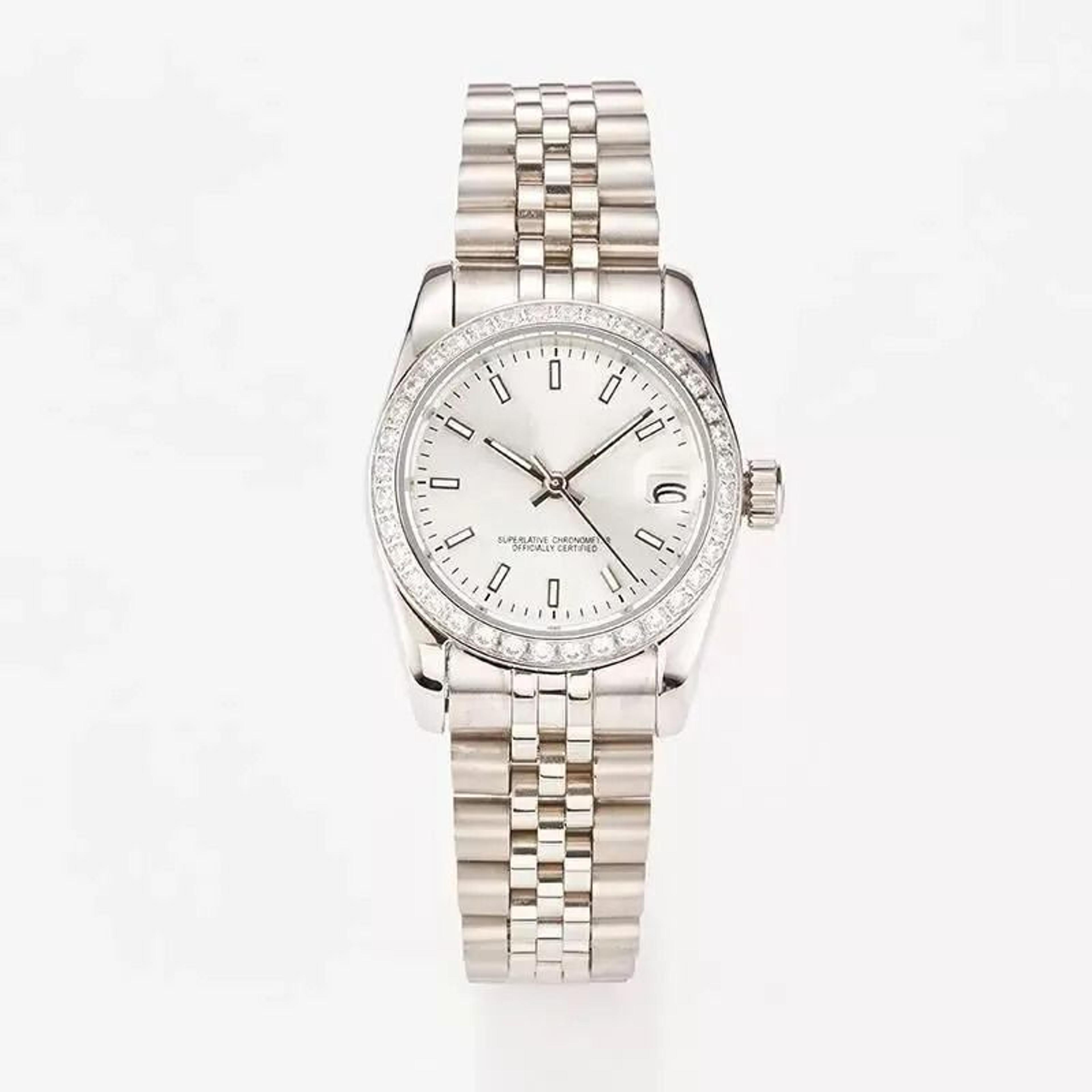 women automatic mechanical watch 28mm stainless steel diamond accent wristwatch