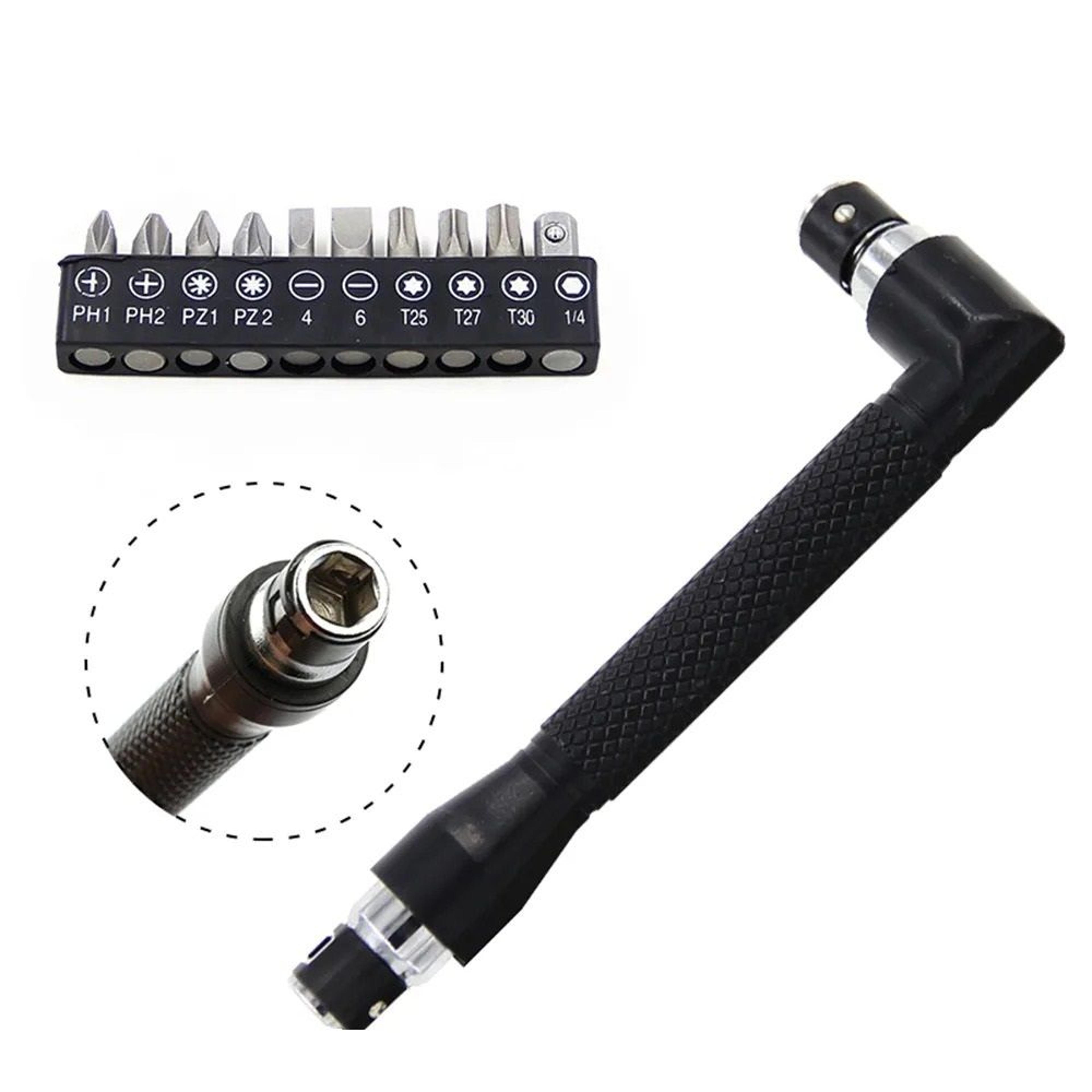 right angle screwdriver bit set with l-shaped 90 degree double head handle and bits