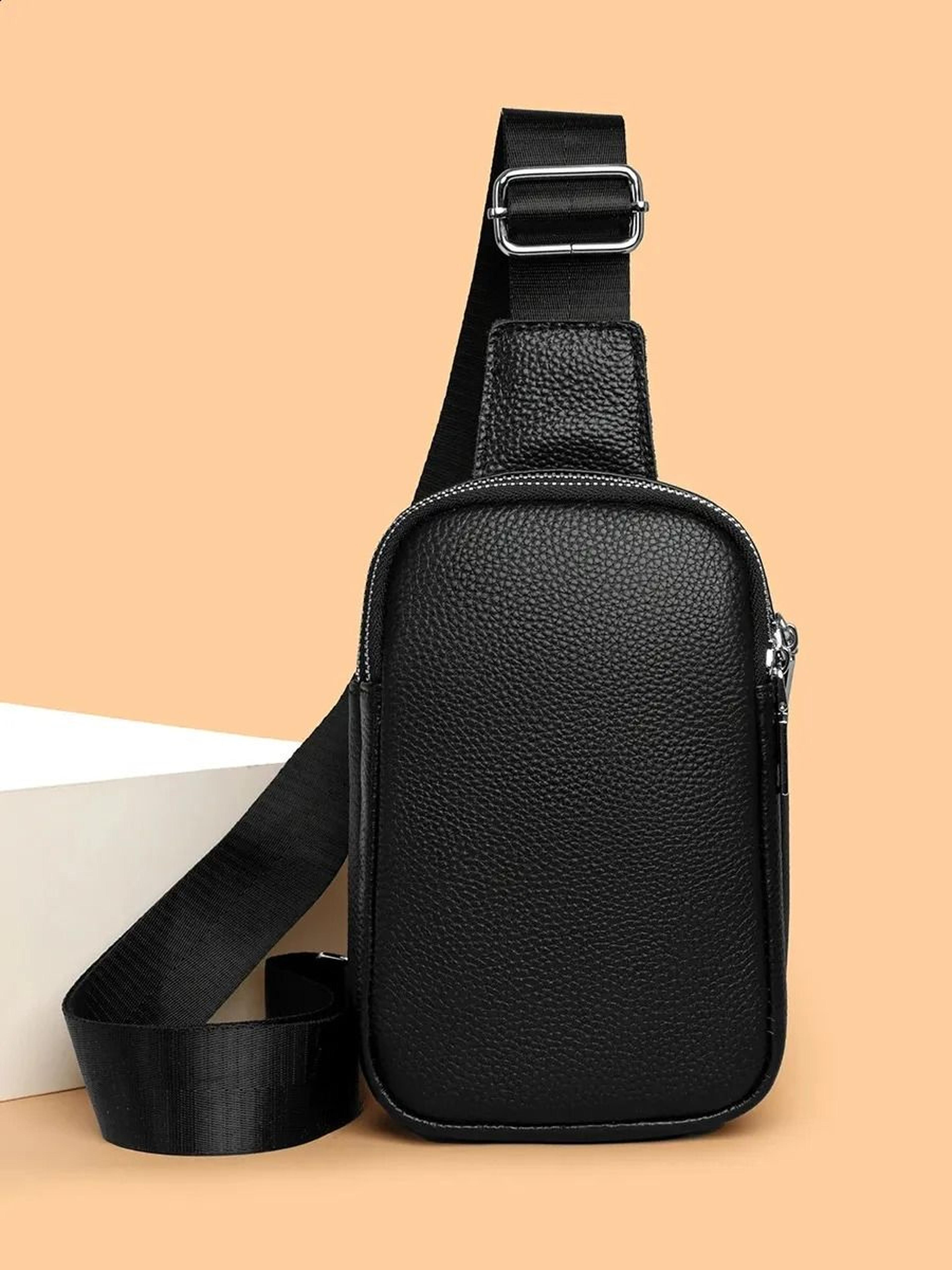 genuine leather chest bag with shoulder strap