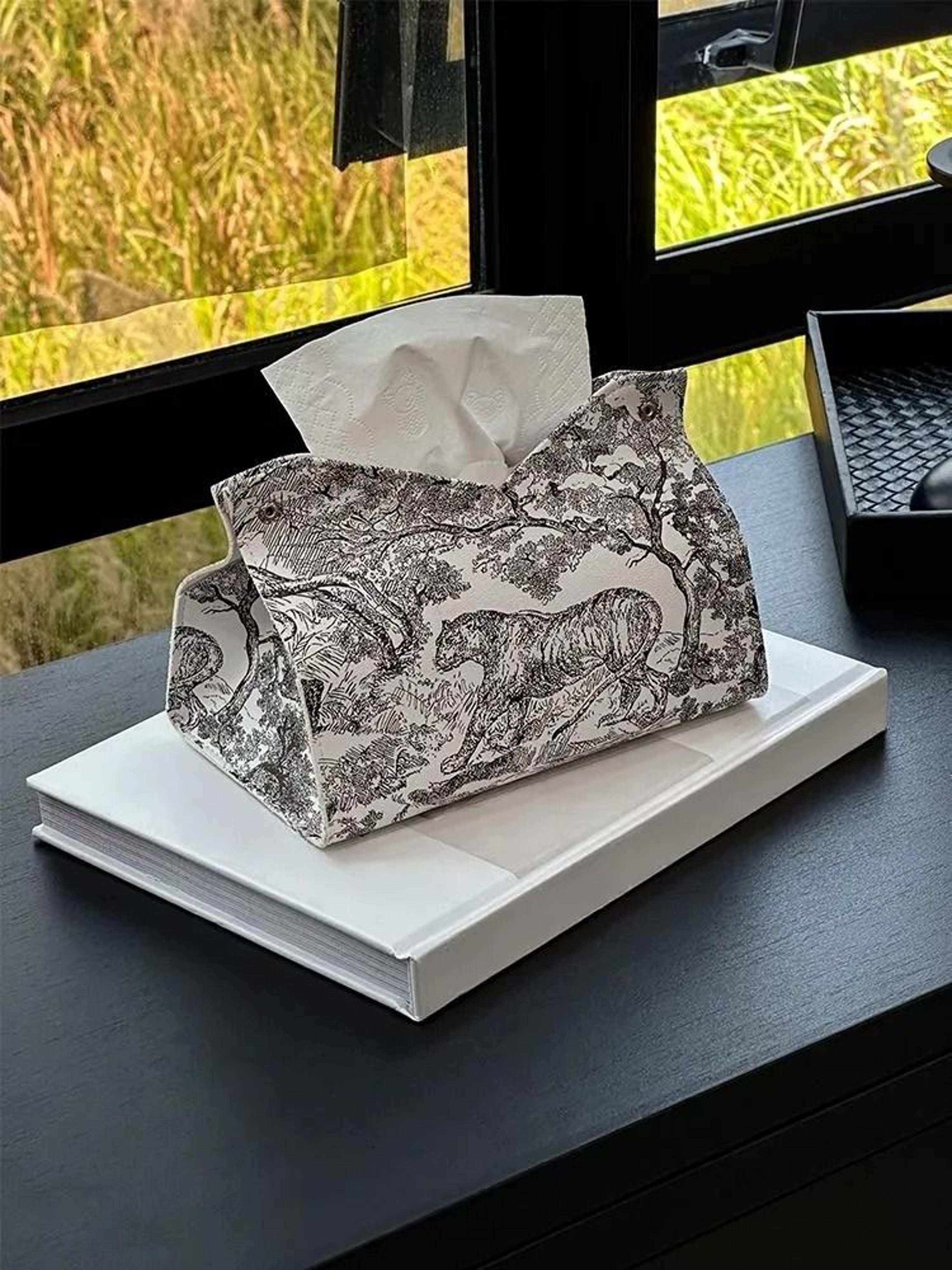 vintage ink-printed leather tissue box decorative napkin holder