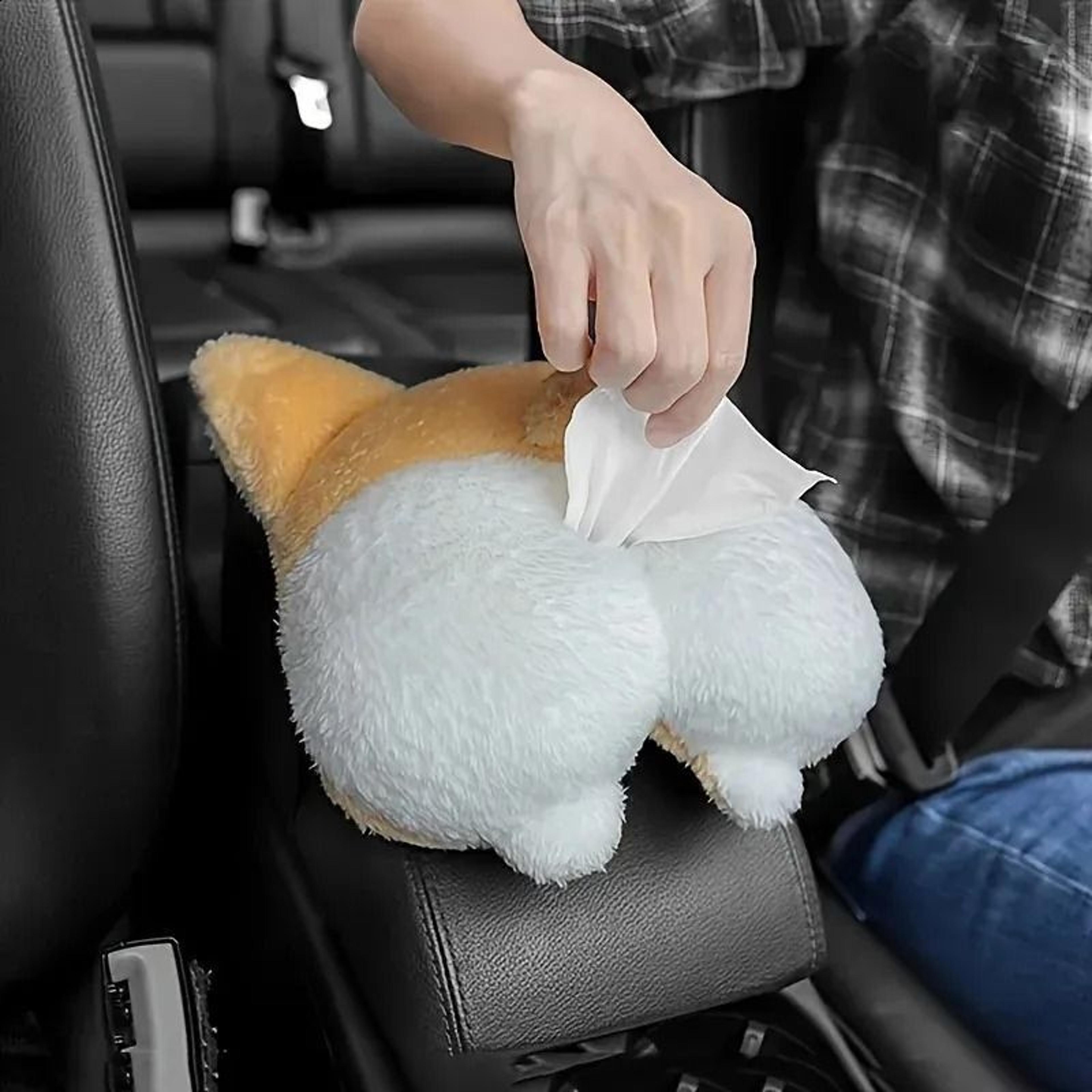 car tissue box holder with soft plush design