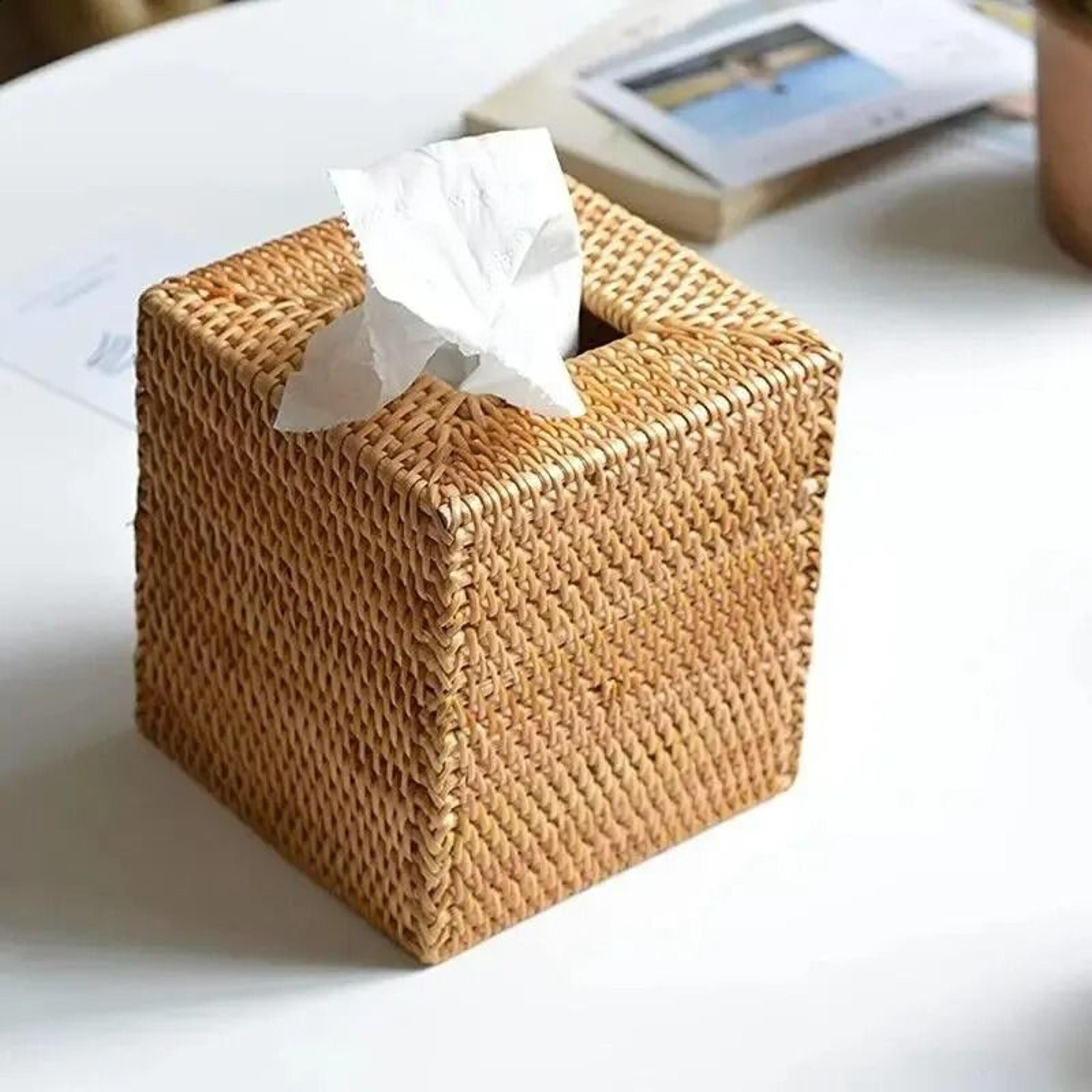 handmade natural rattan tissue box holder for home table and car