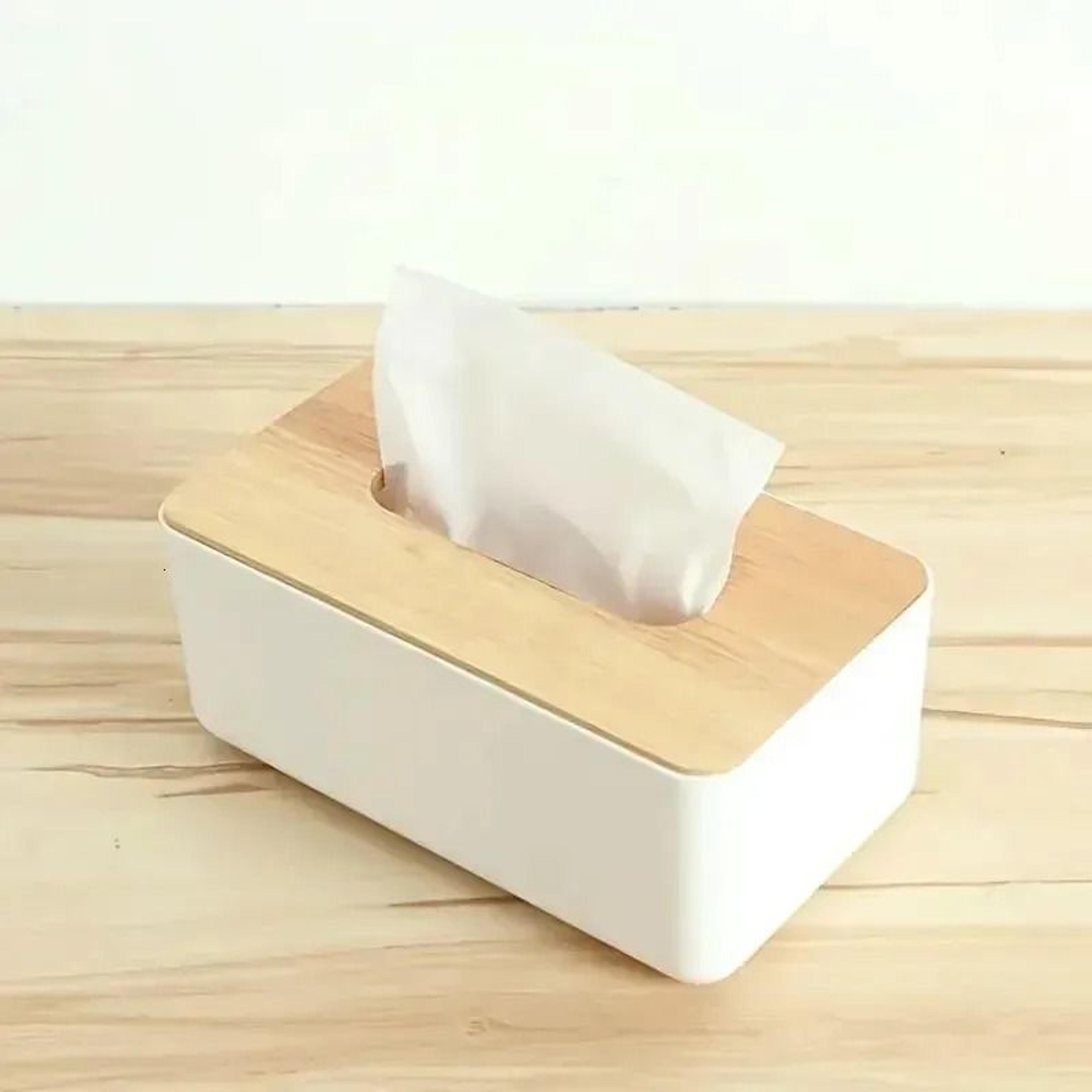 minimalist tissue box cover with wooden top and dustproof pp organizer