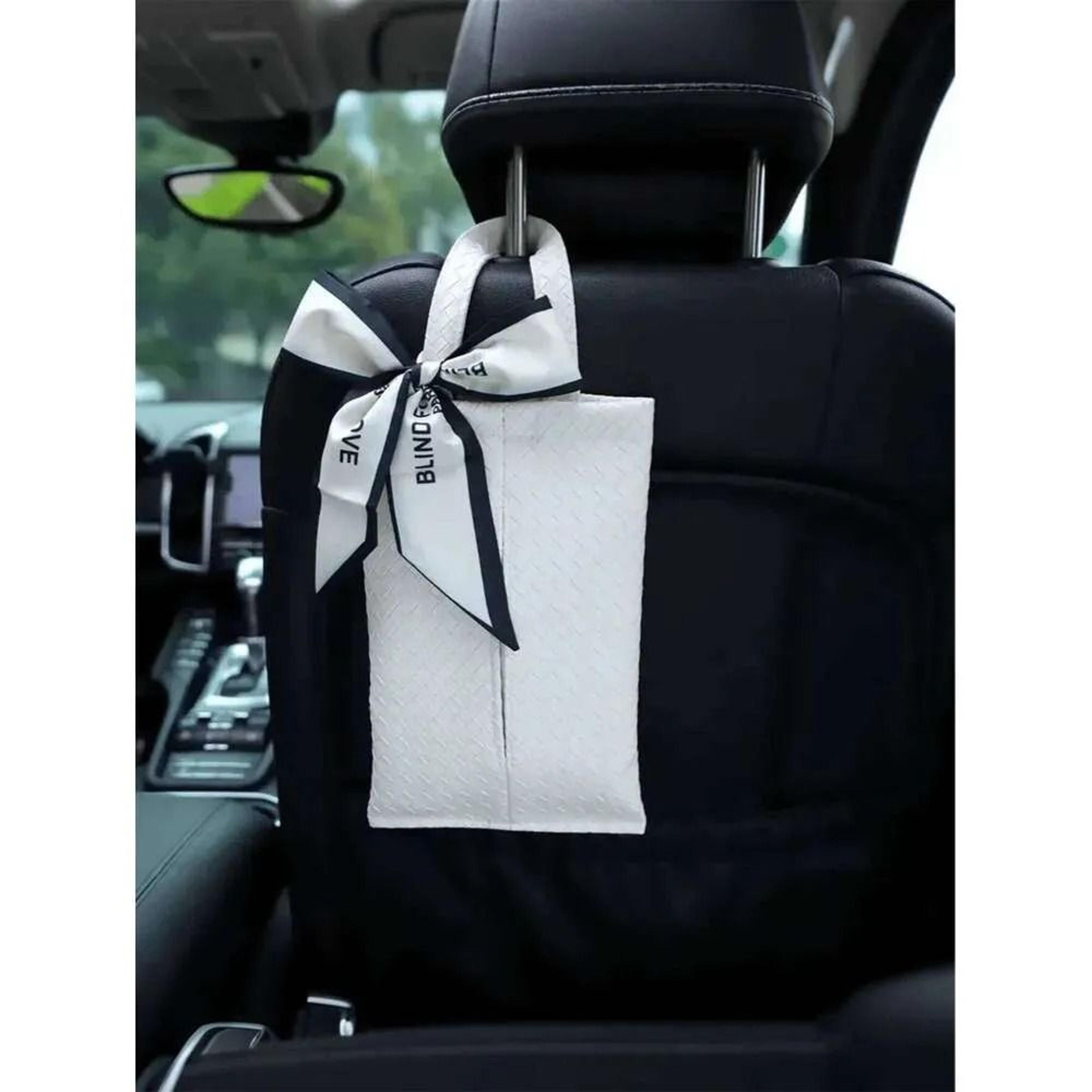 woven pu leather car tissue box headrest dispenser with bow detail