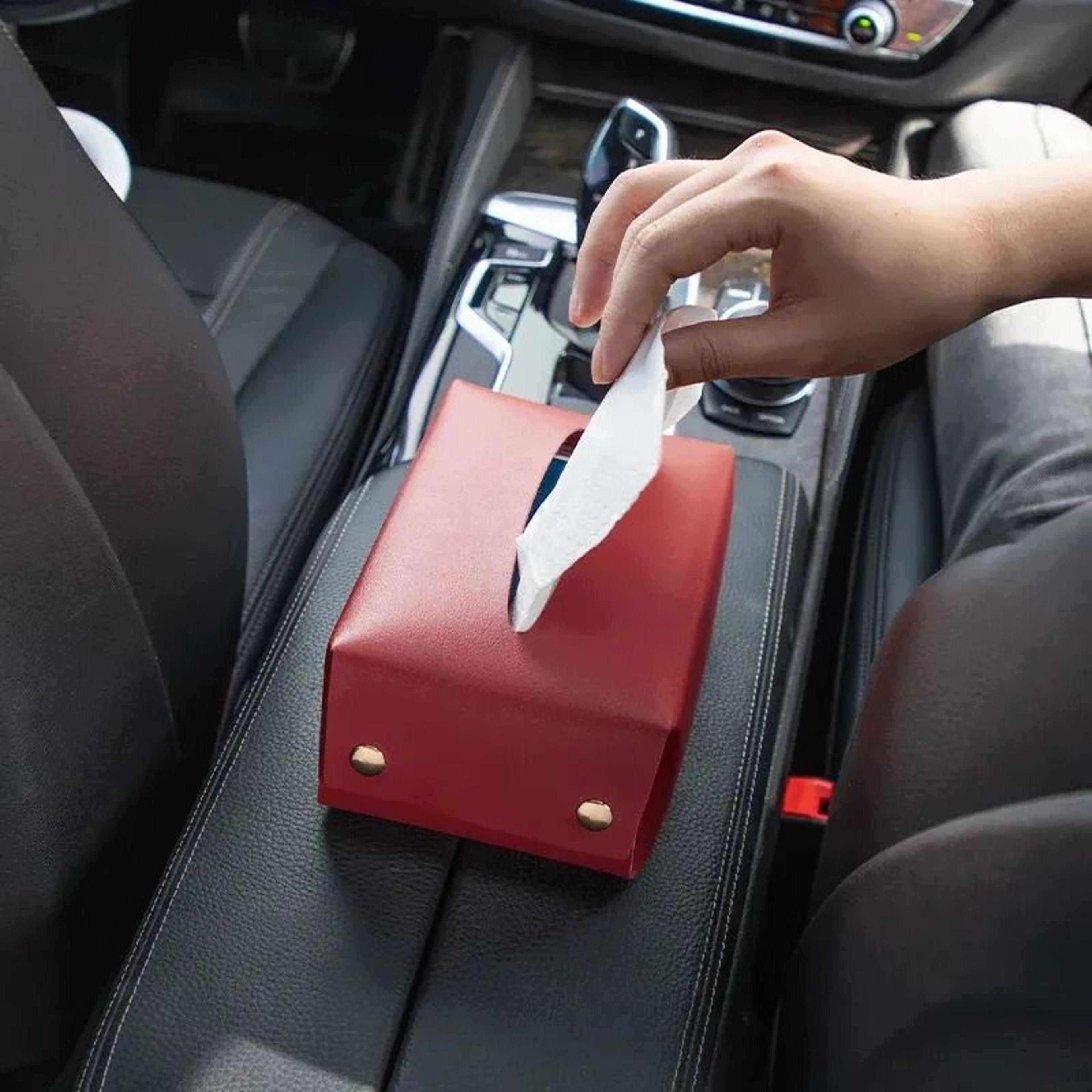 car seat backrest tissue box organizer with synthetic leather cover