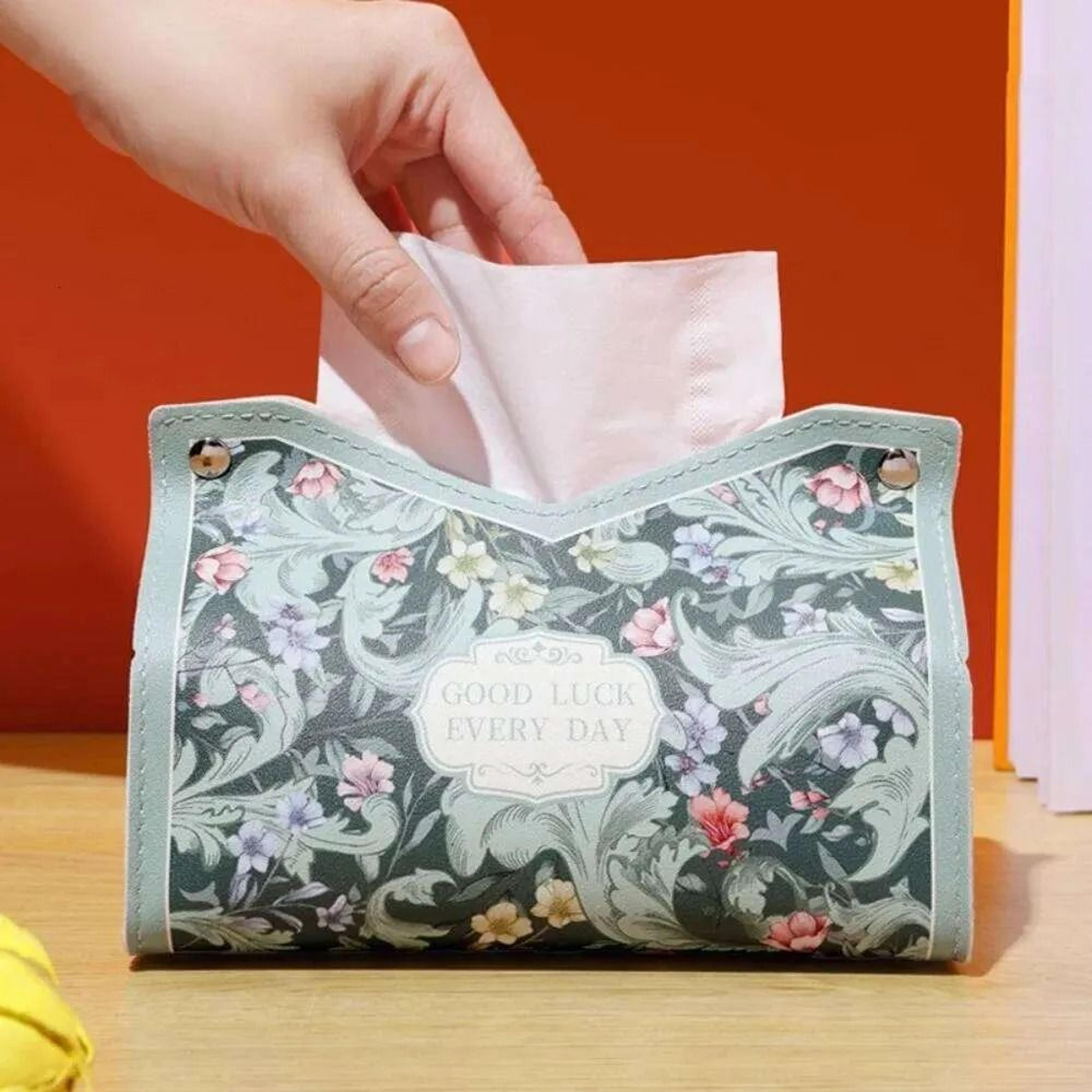 leather car tissue storage box with pull-down pocket