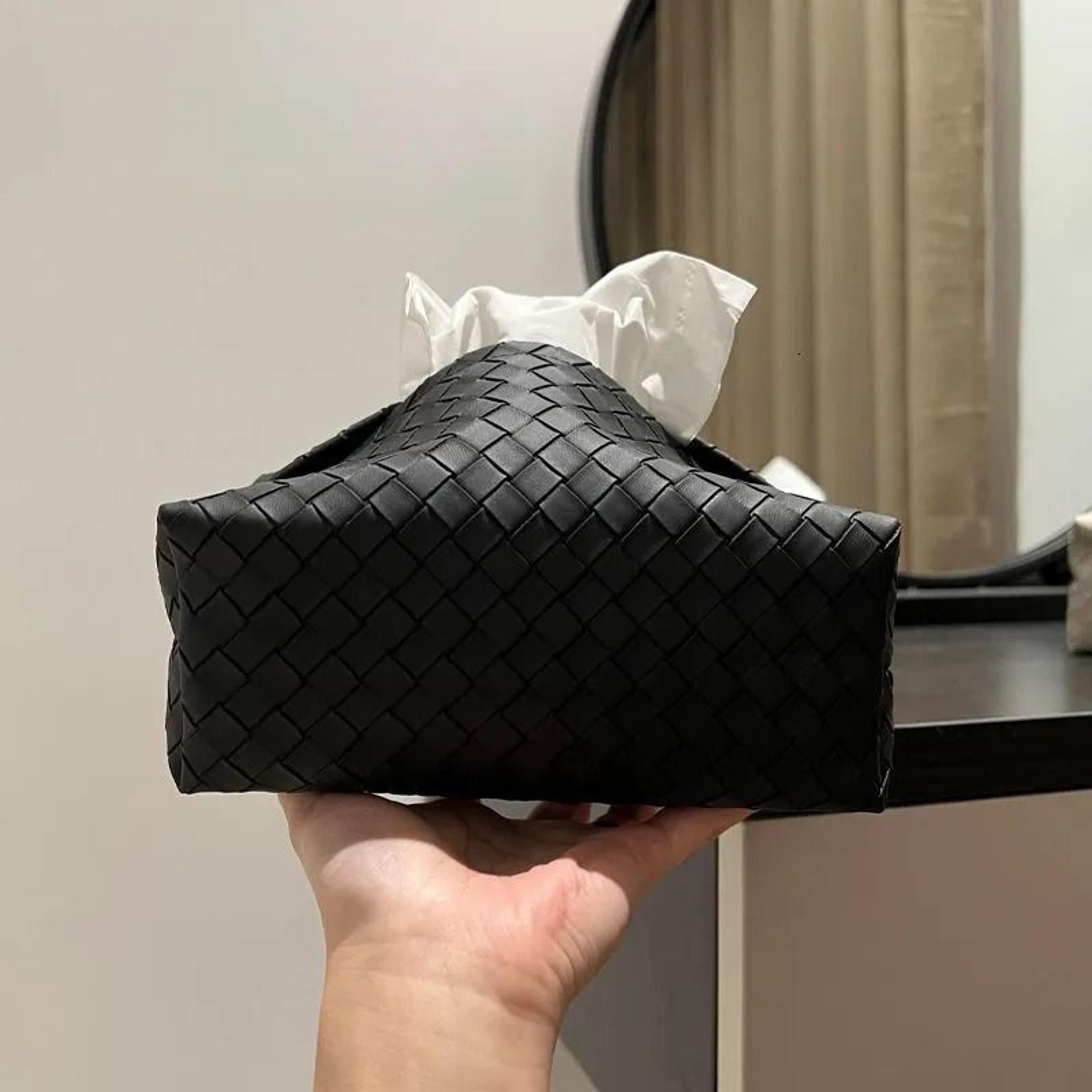 woven faux leather tissue box cover for coffee tables and living rooms