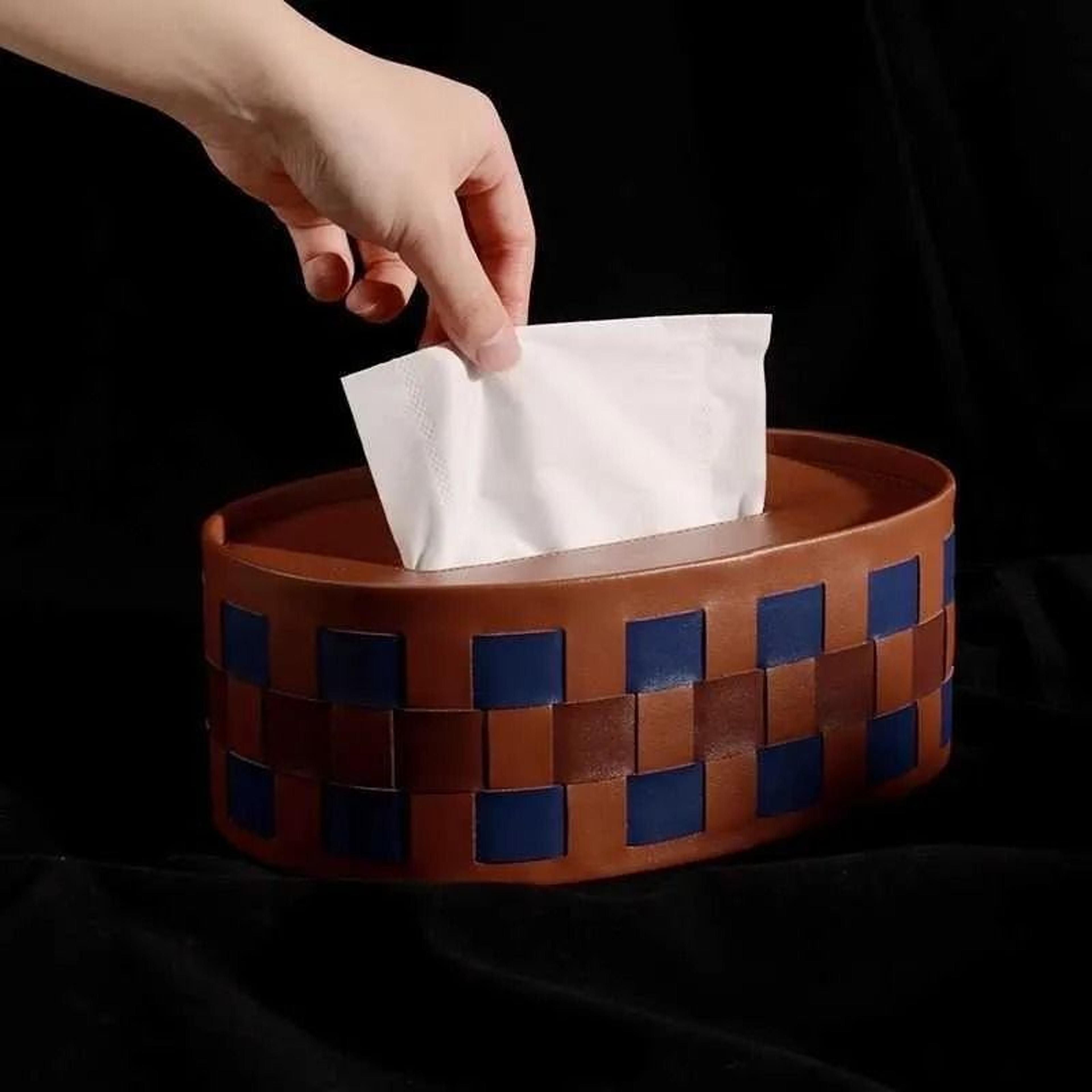 oval chessboard pattern tissue box cover