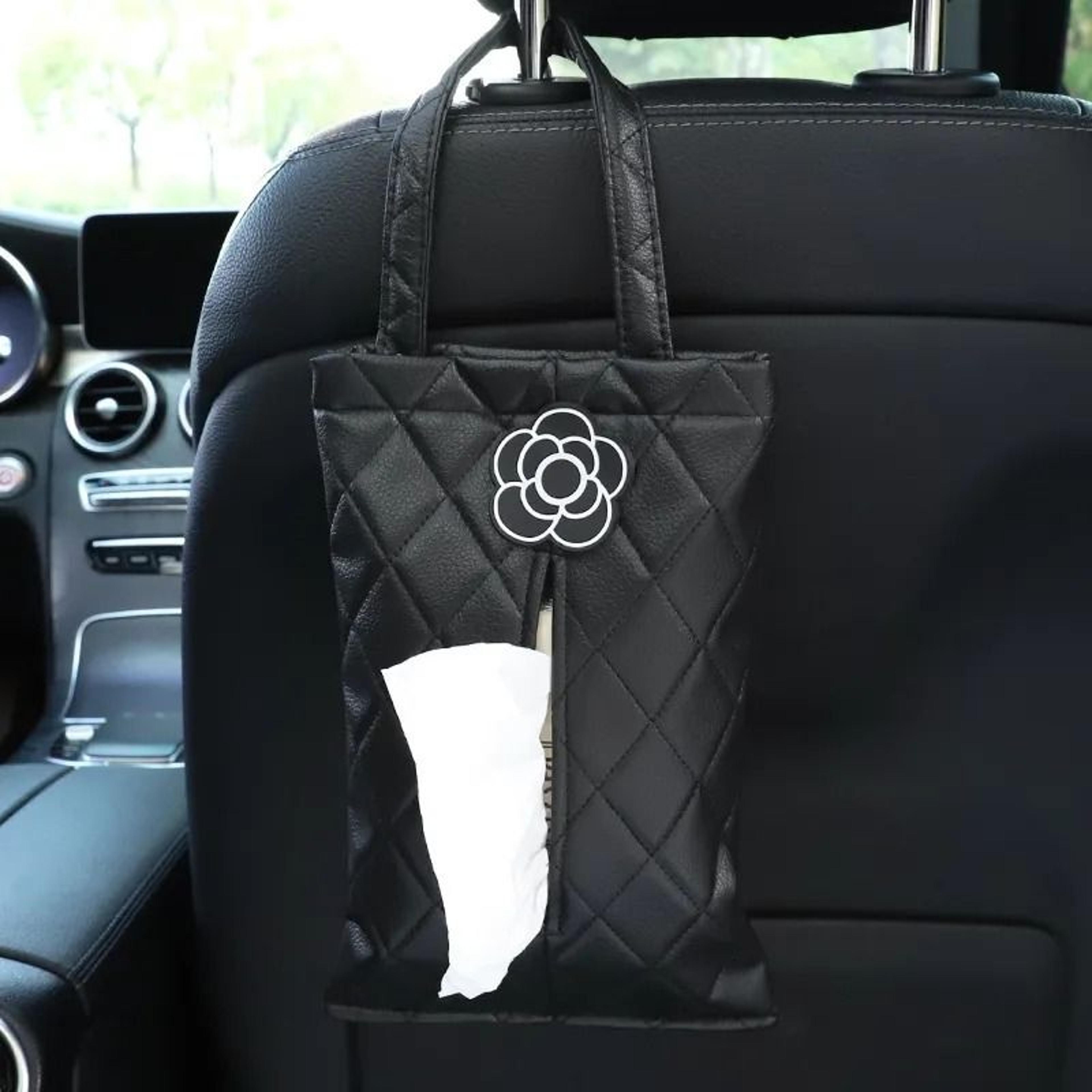 car rear seat tissue box and hanging storage bag with camellia rhombus pattern