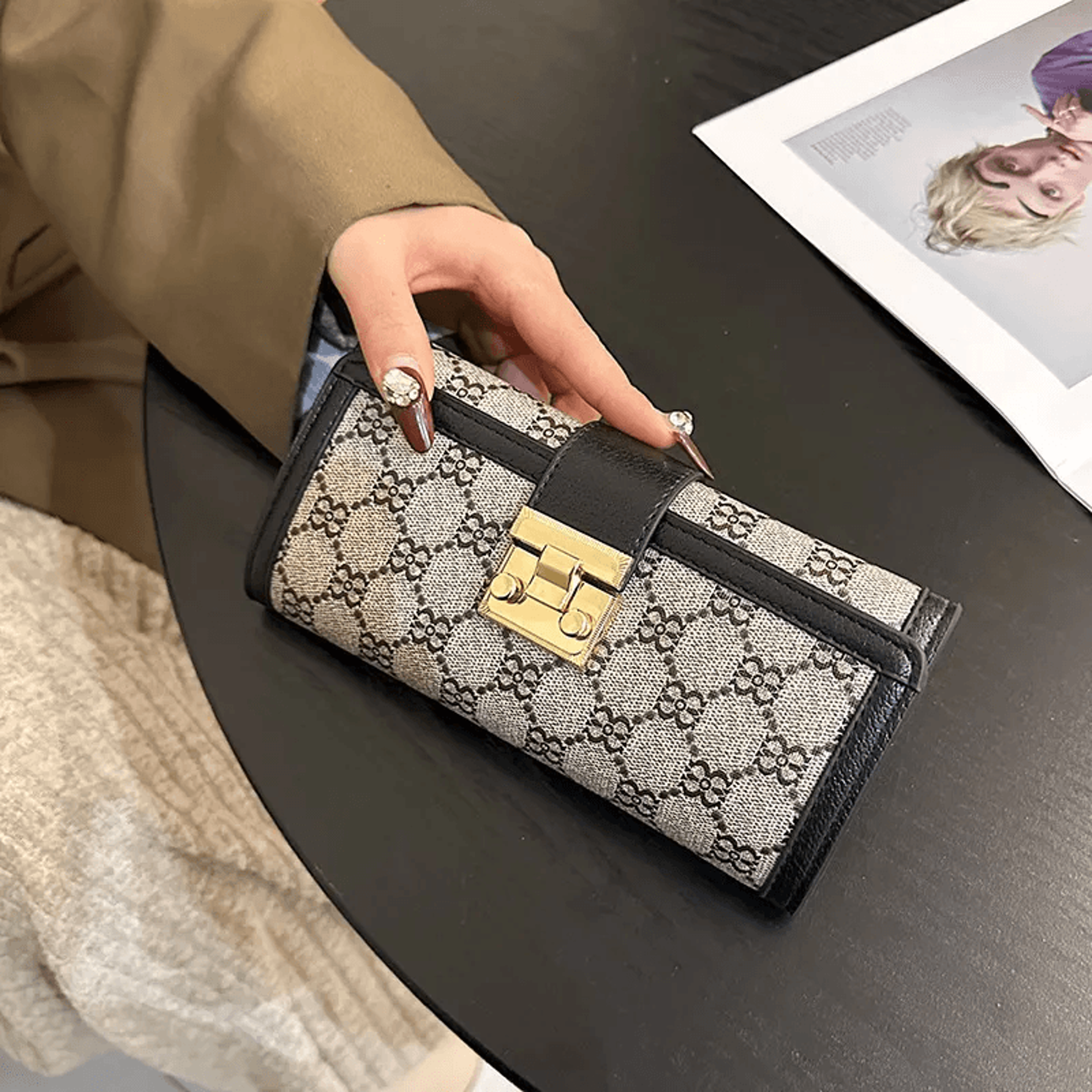 faux leather travel wallet with magnetic snap and card slots