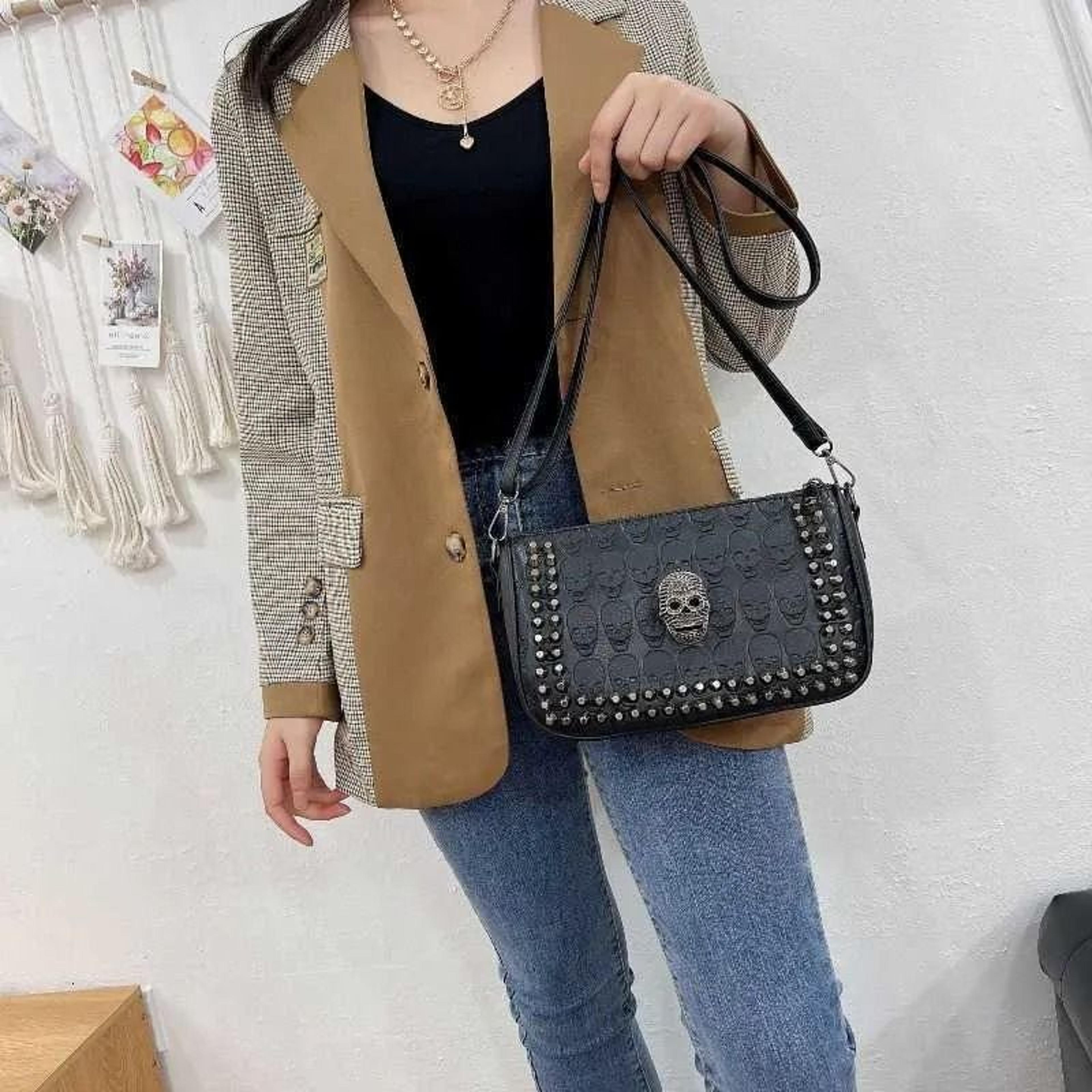 retro punk skull crossbody bag with rivet detail