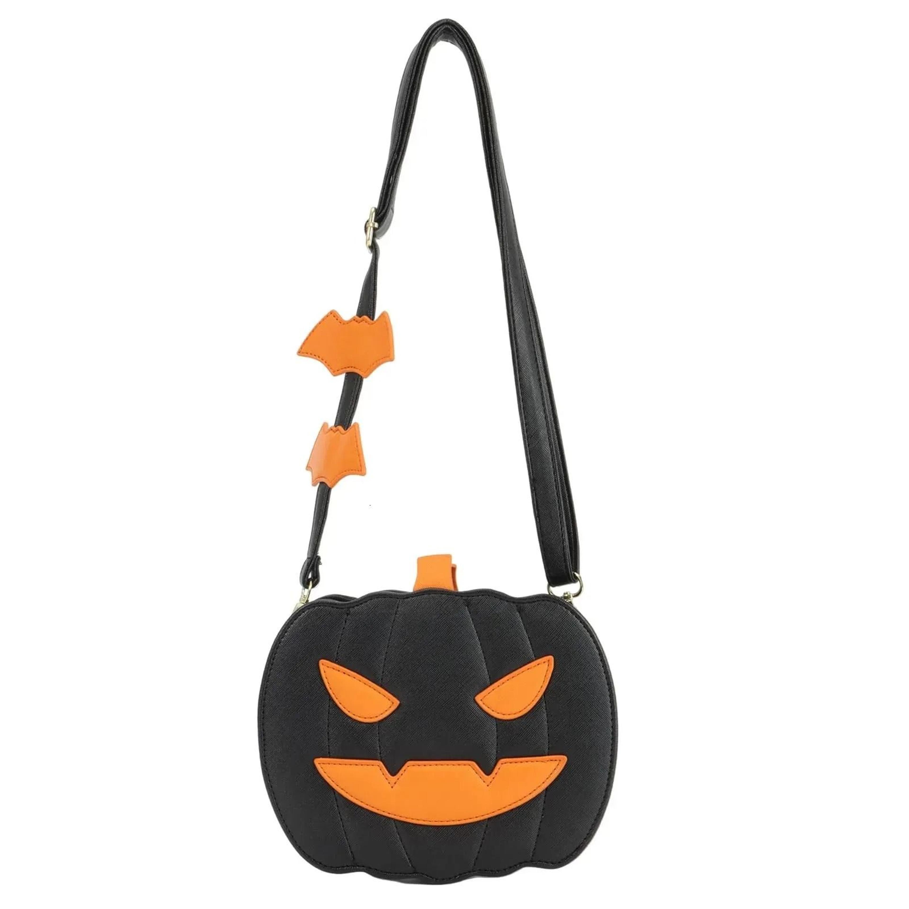 halloween pumpkin bag with ghost skull accent