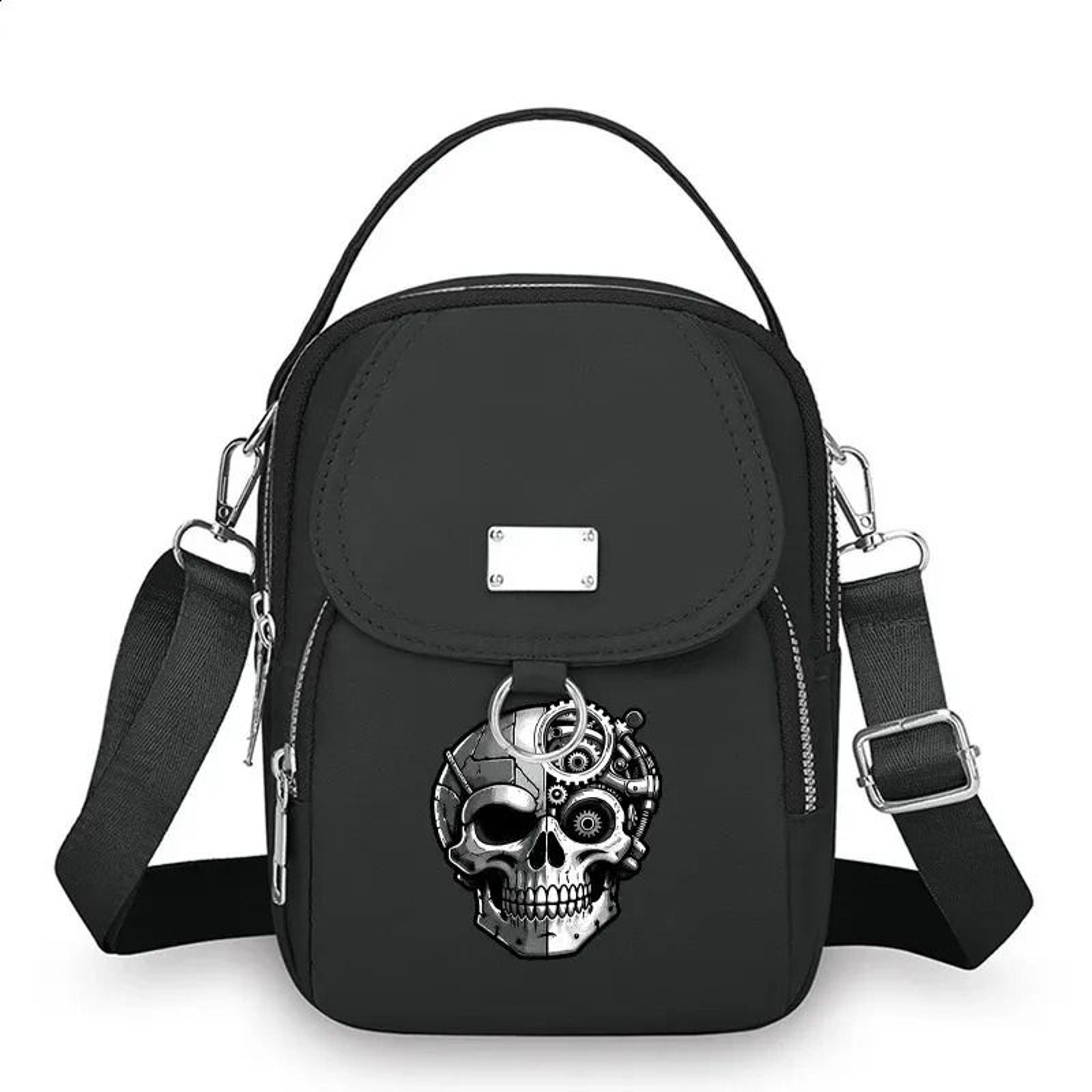 skull print womens crossbody bag with spacious storage