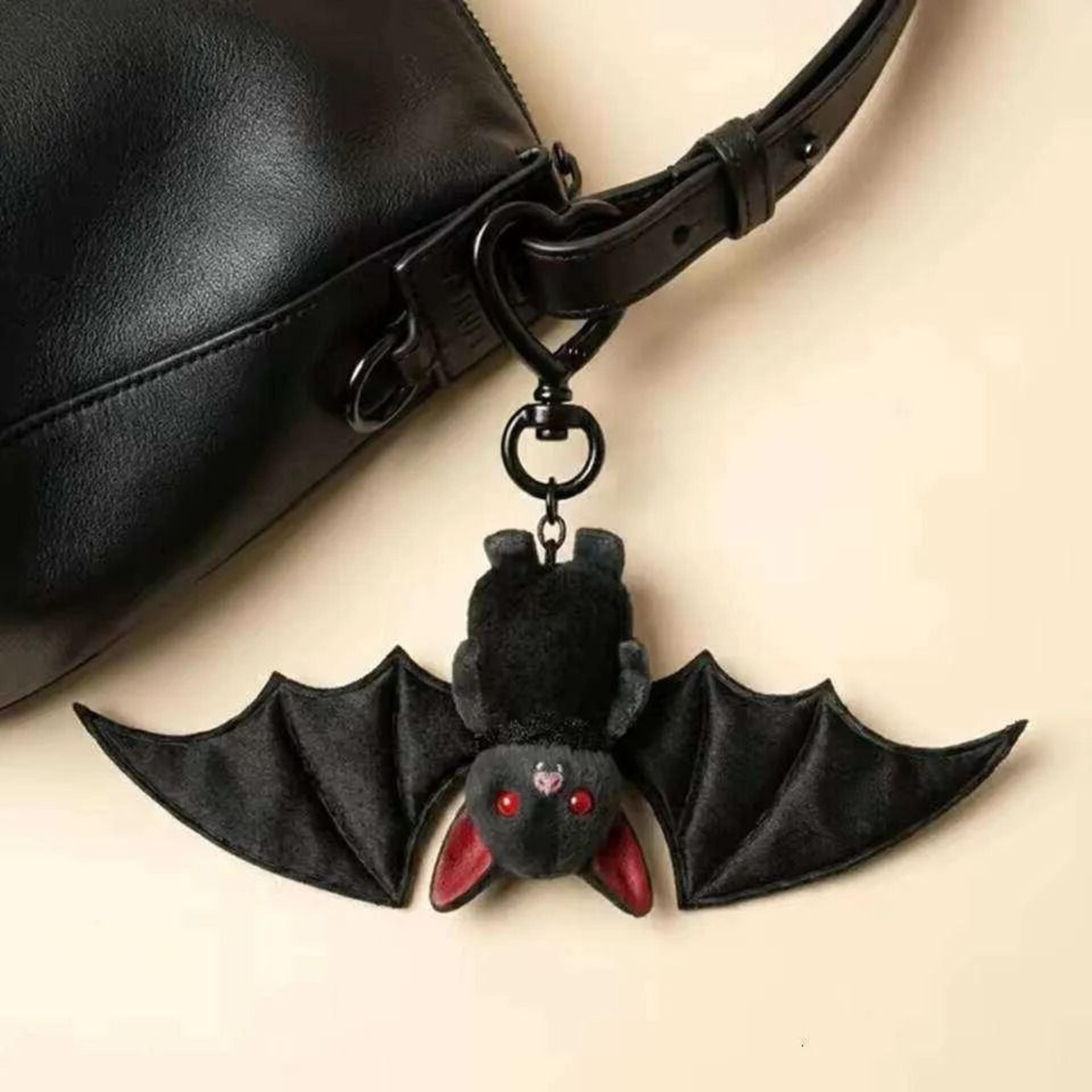 black plush bat keychain with transformable key ring for bags and purses