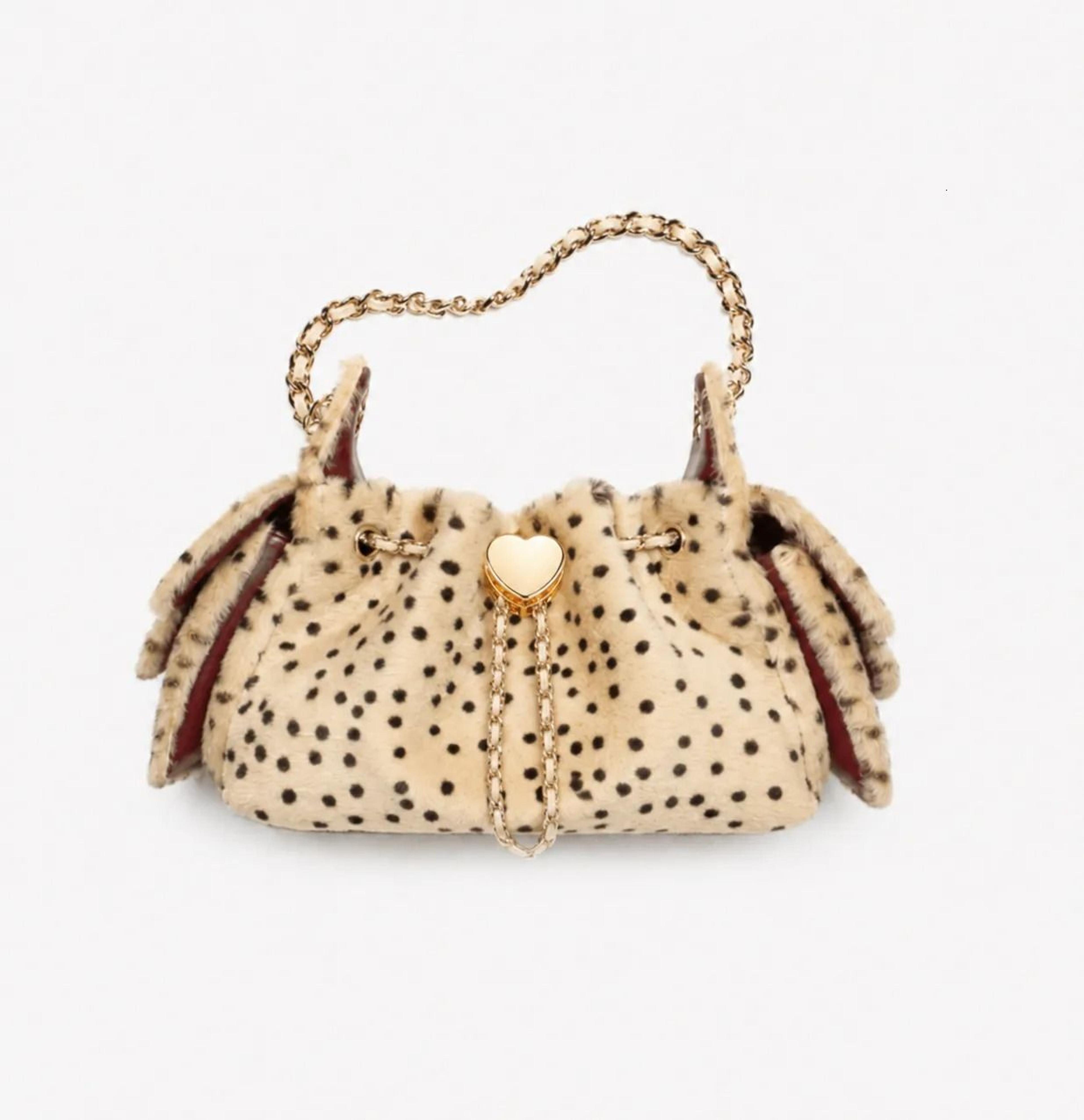 leopard print fur crossbody bucket bag for women