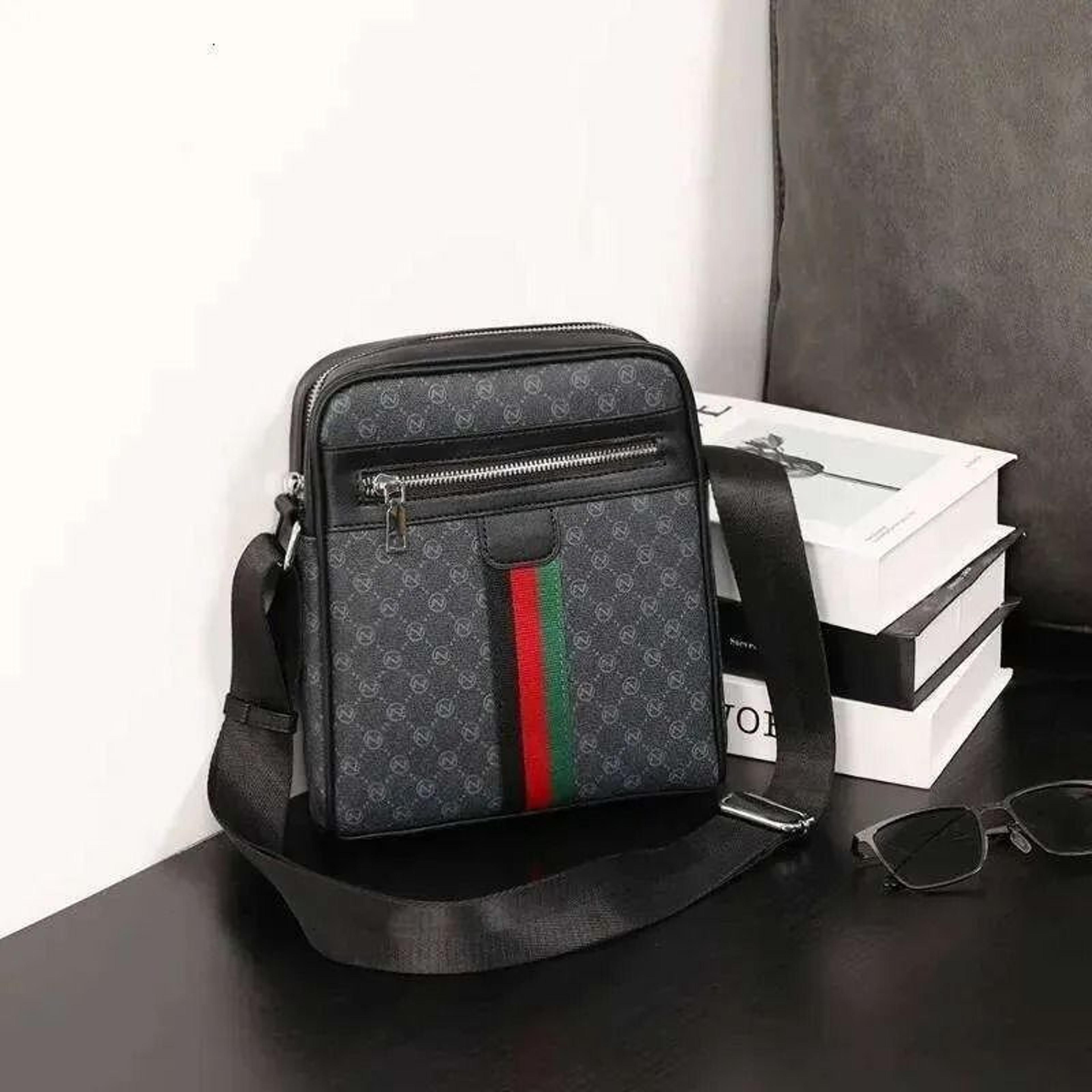 mens plaid crossbody bag with adjustable strap and letter print