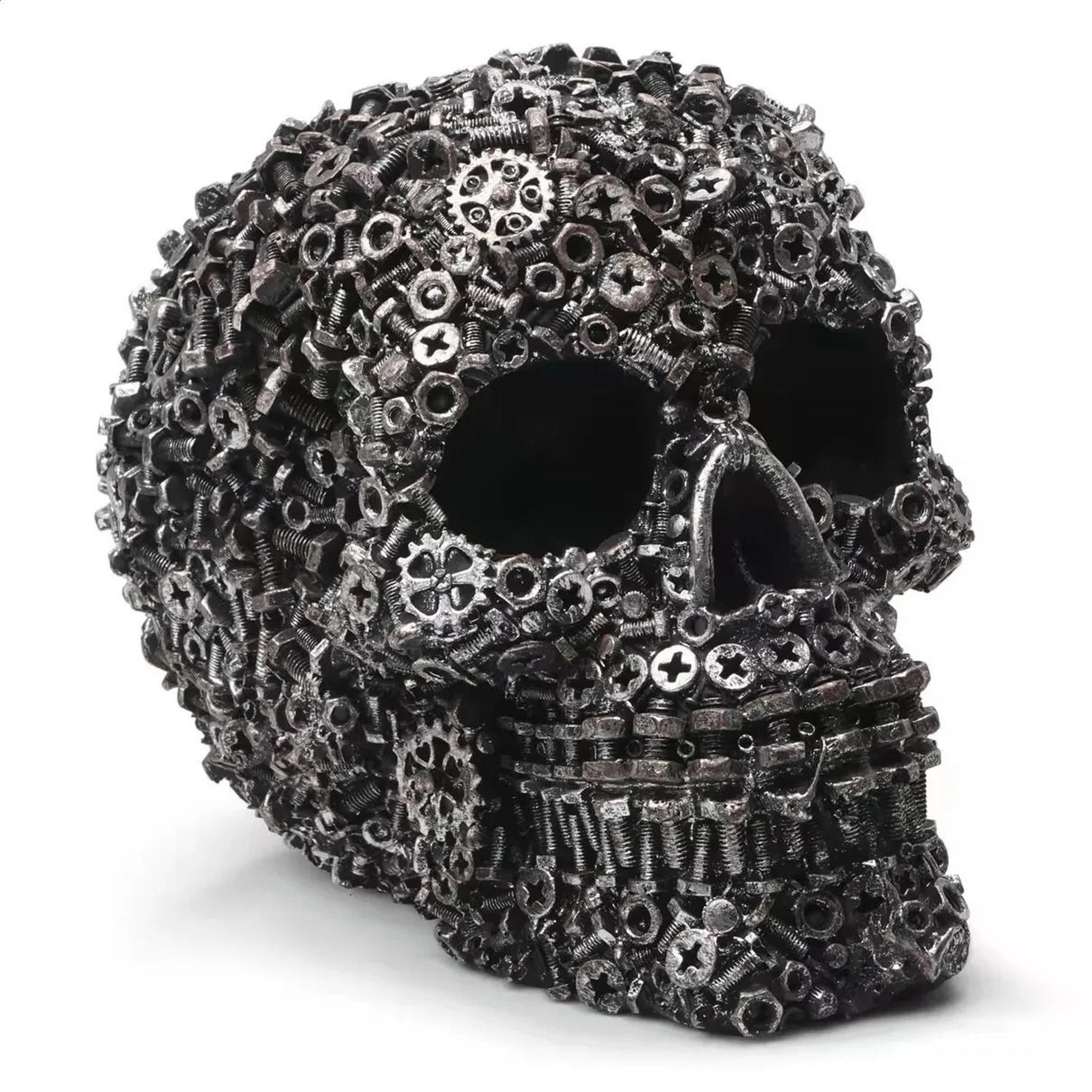 resin mechanical gear skull statue halloween home decor