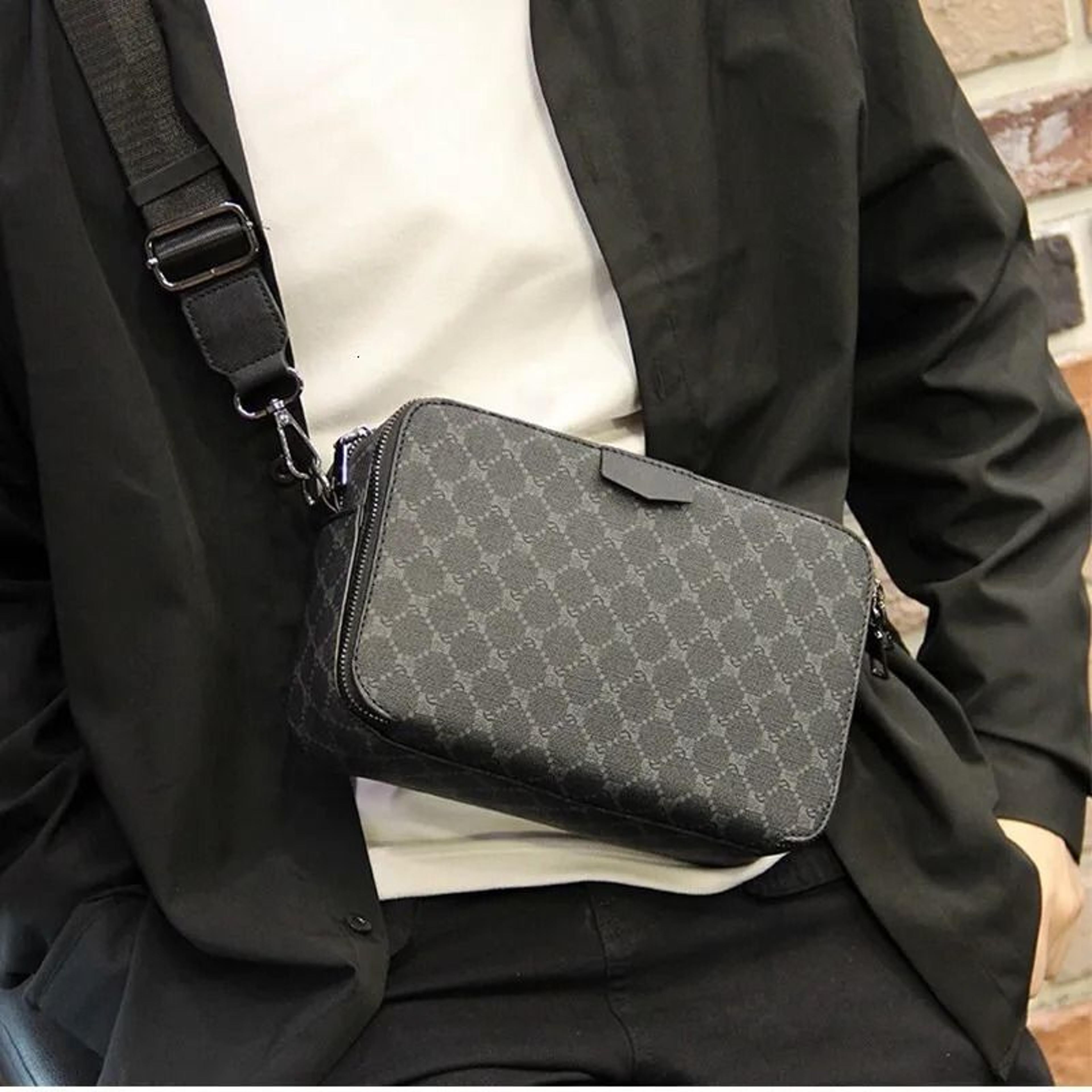 plaid mens crossbody bag with small square design
