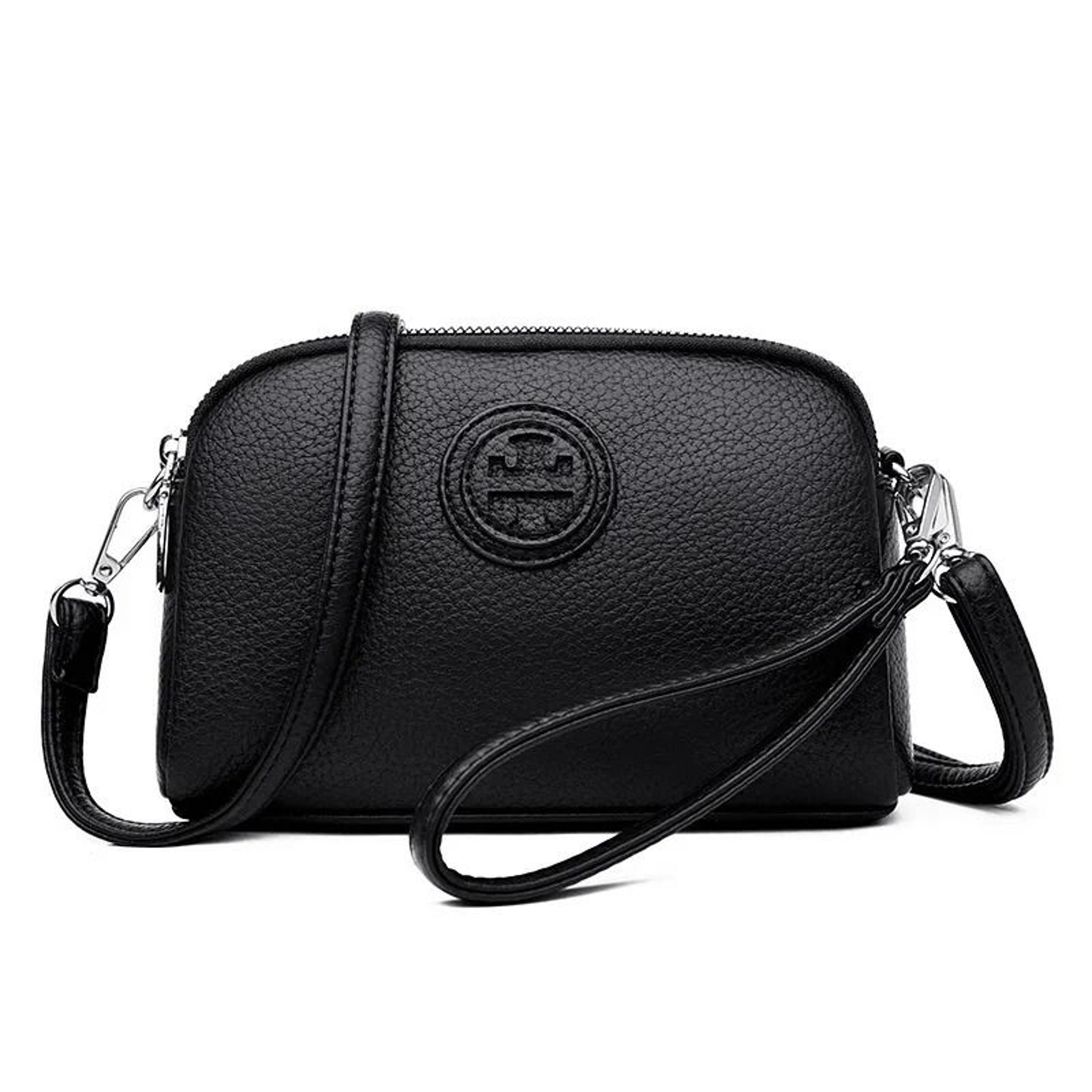 soft leather mini crossbody bag with multi-layer storage