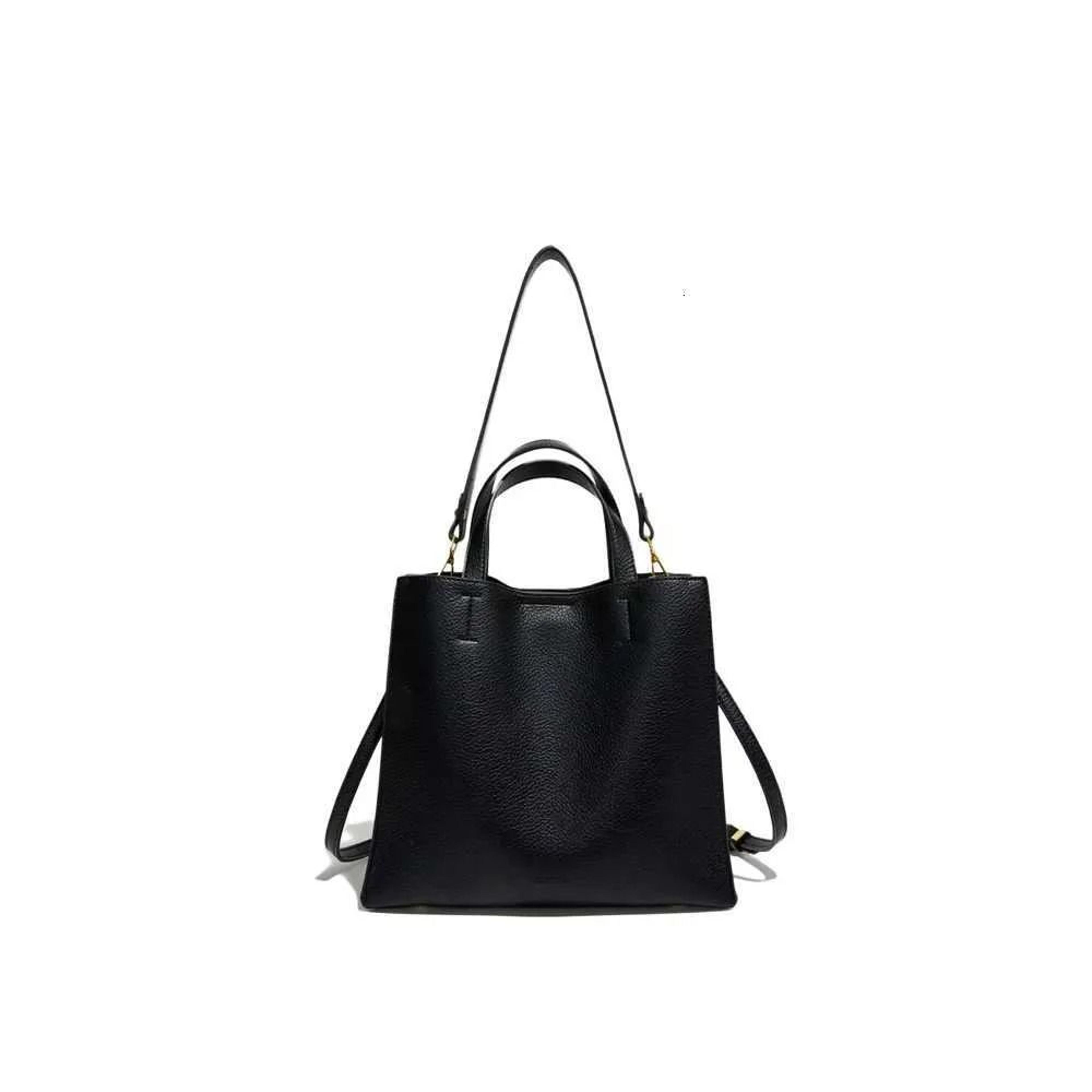 leather tote handbag with double handles and adjustable crossbody strap
