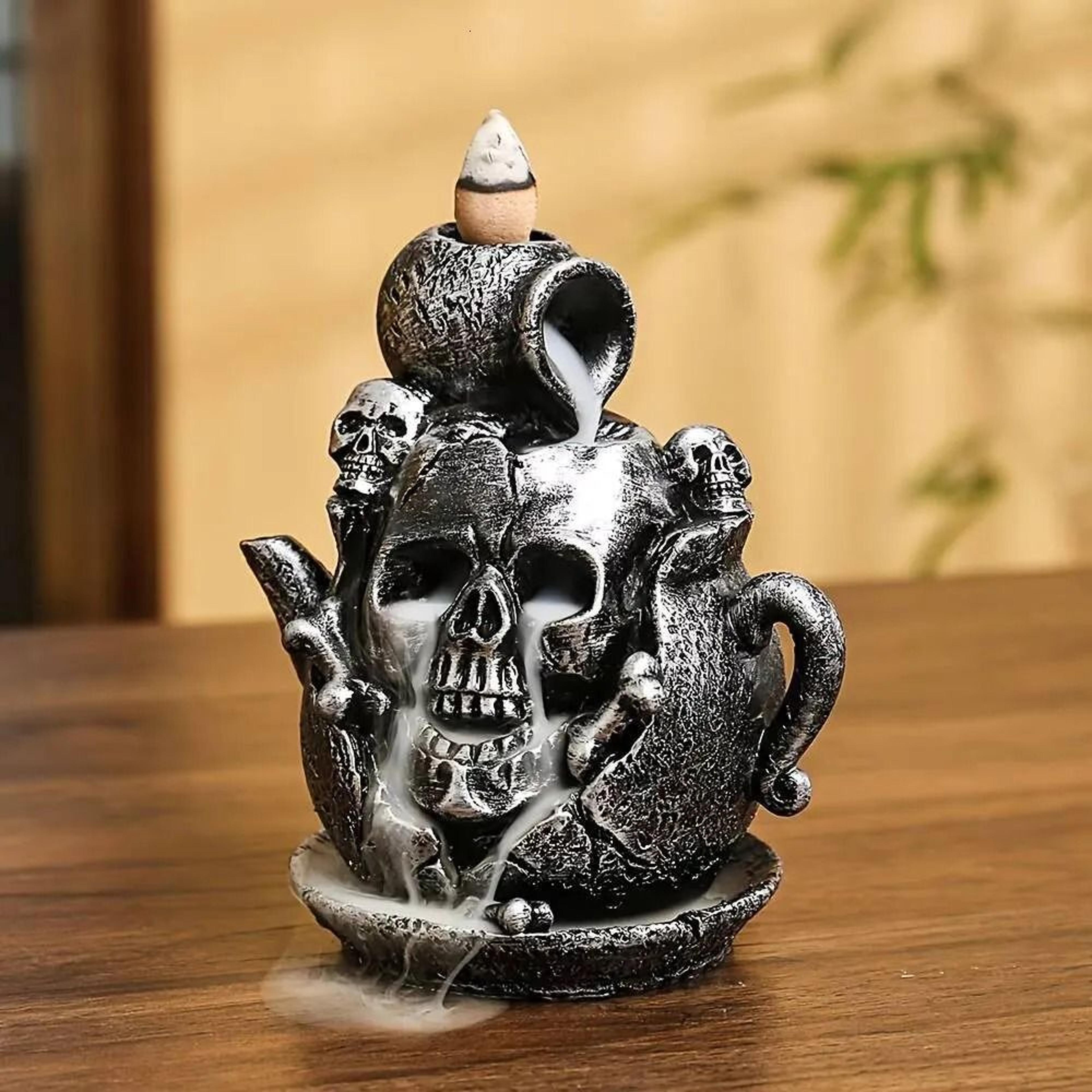 resin skull backflow incense burner for halloween and home decor