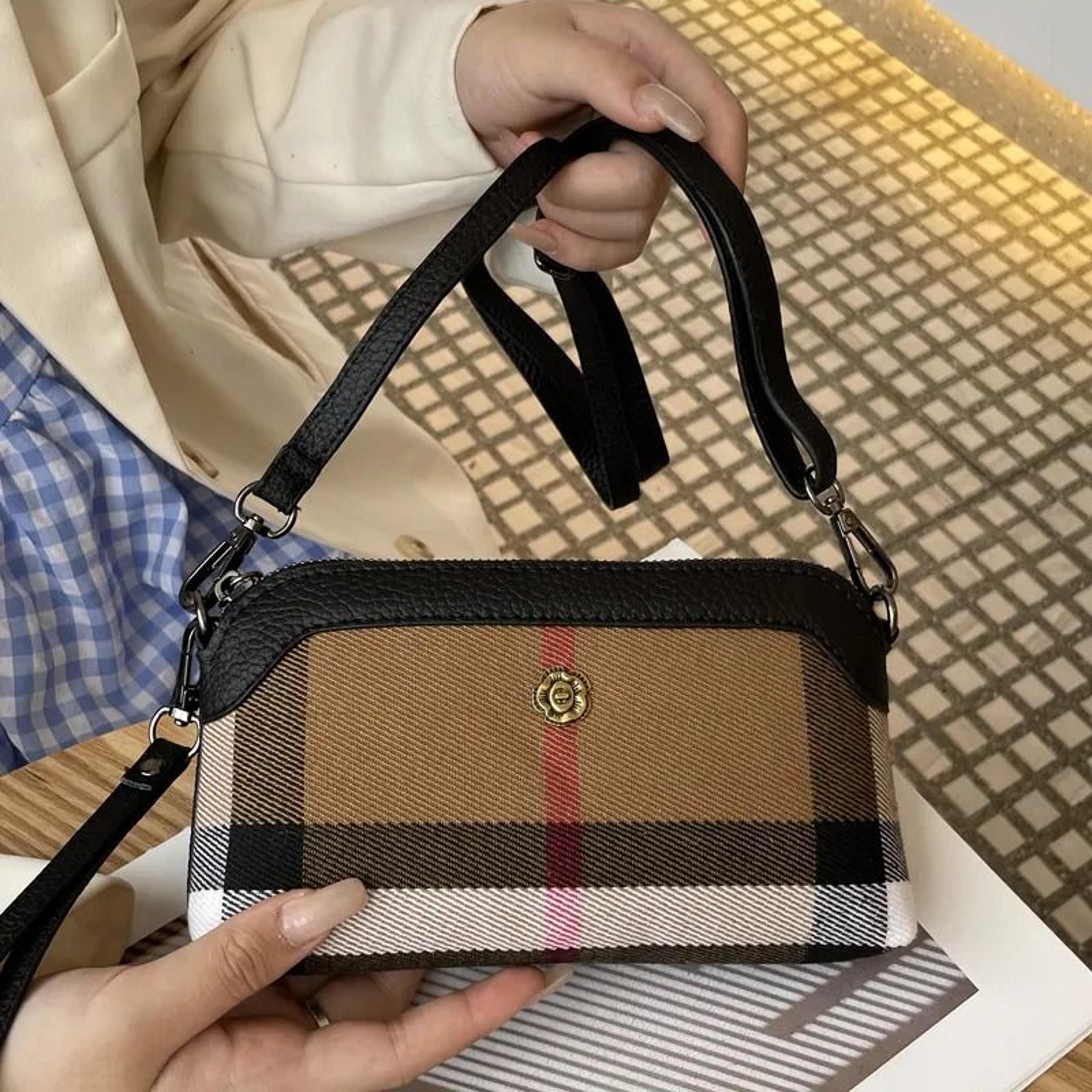 plaid clutch bag with detachable crossbody strap