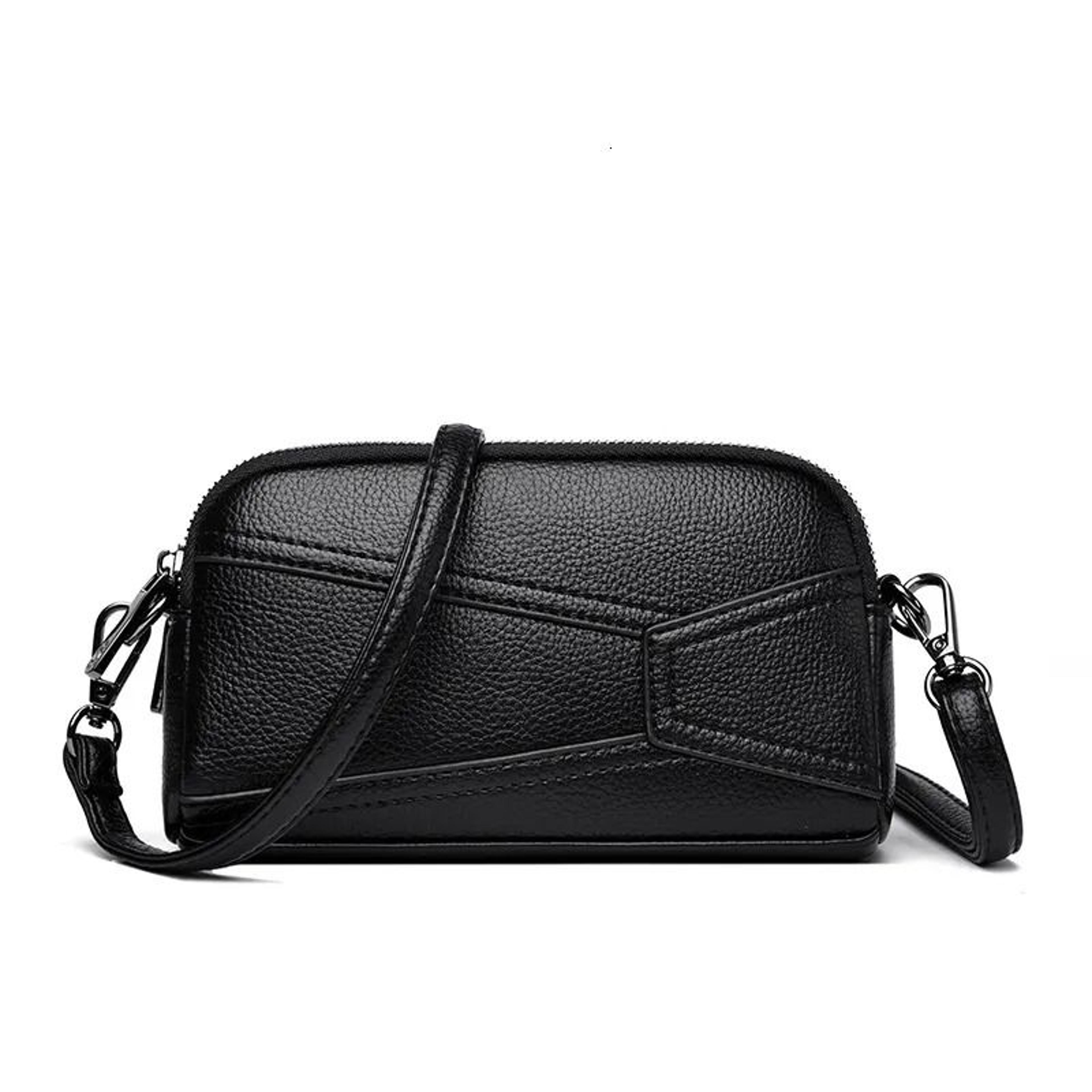 soft leather crossbody bag with double-layer zipper