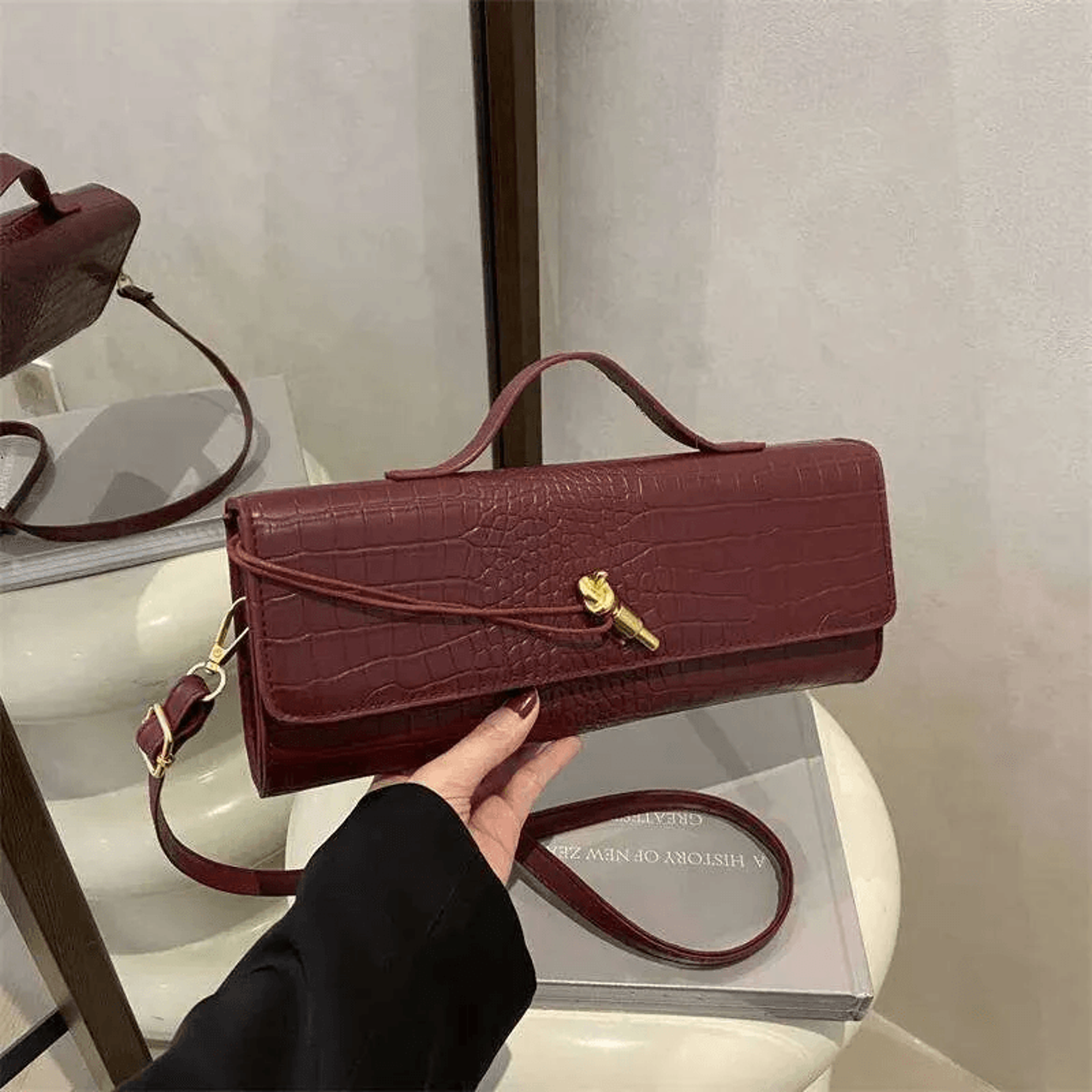 crocodile pattern pu leather clutch shoulder crossbody bag