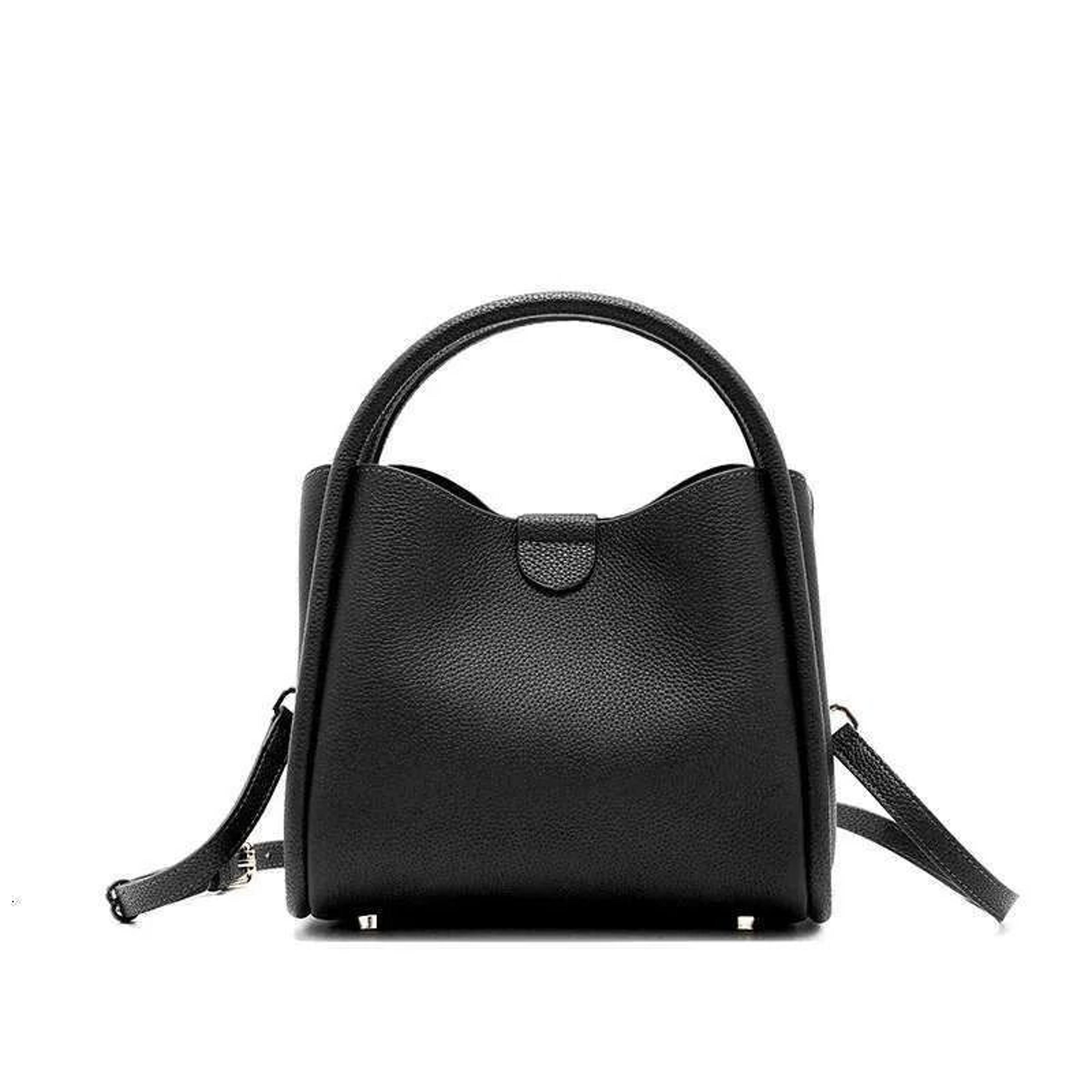 women genuine cow leather bucket tote bag with adjustable crossbody strap