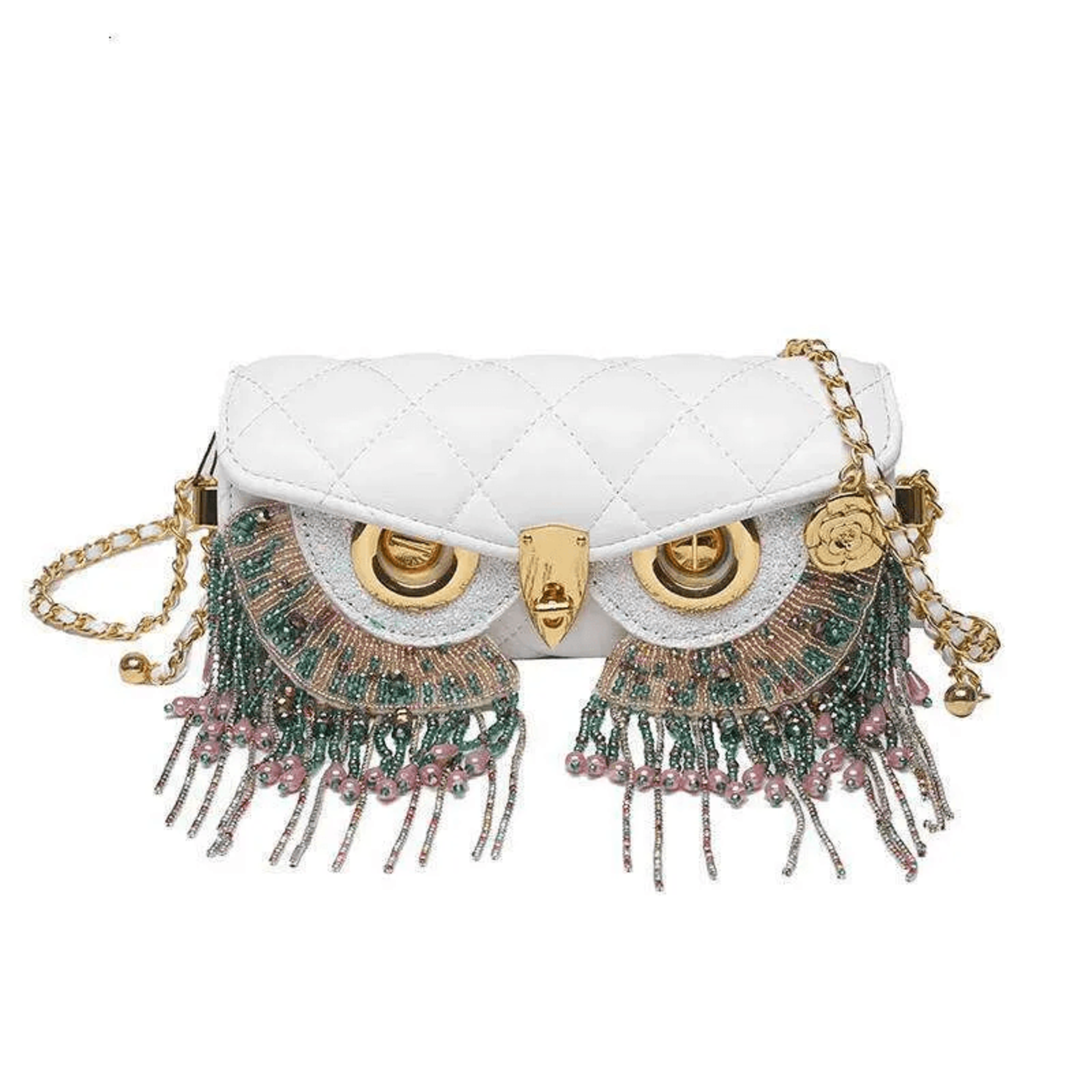 owl leather crossbody bag for women with adjustable strap and tassel accent