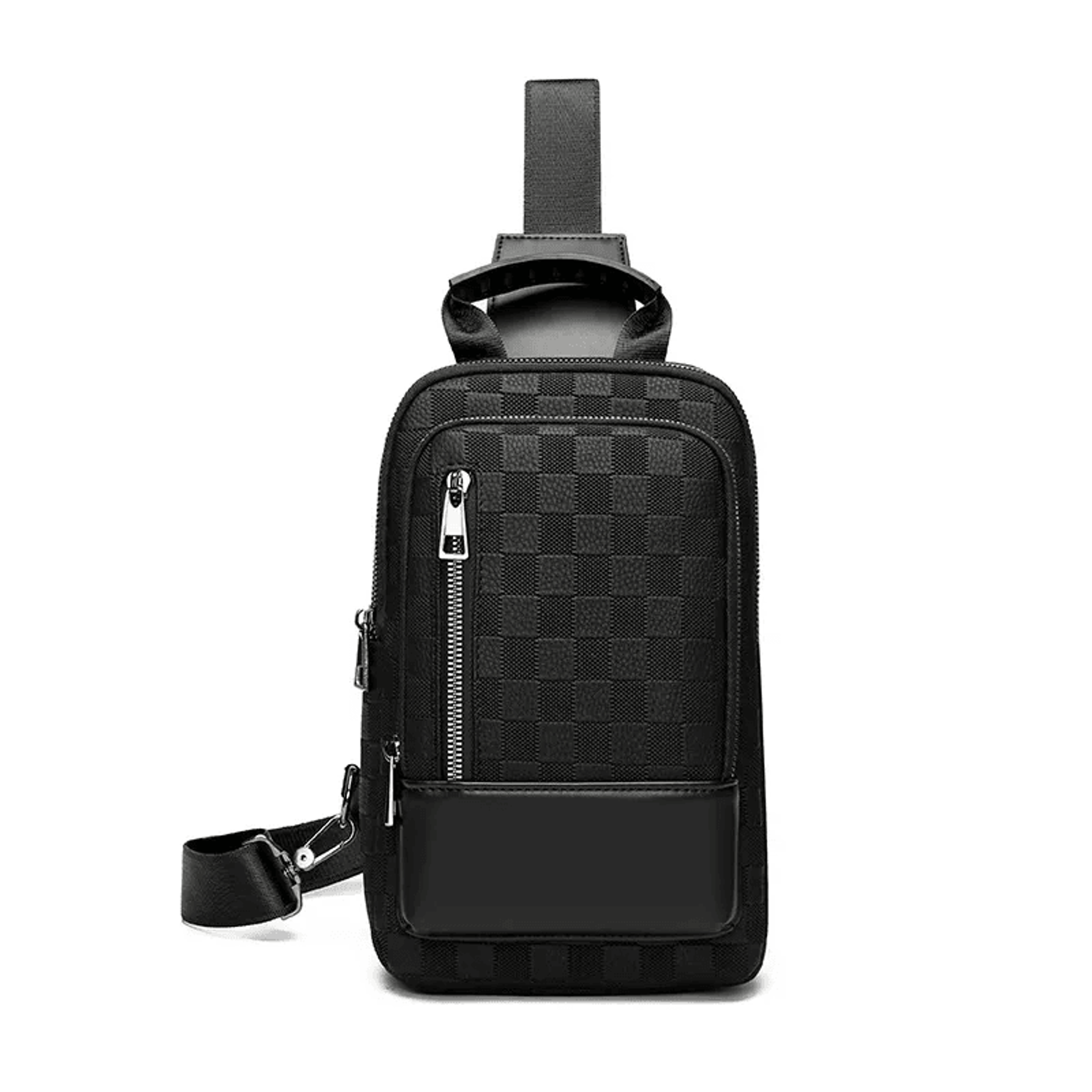 men large capacity crossbody chest bag with chessboard pattern and adjustable strap