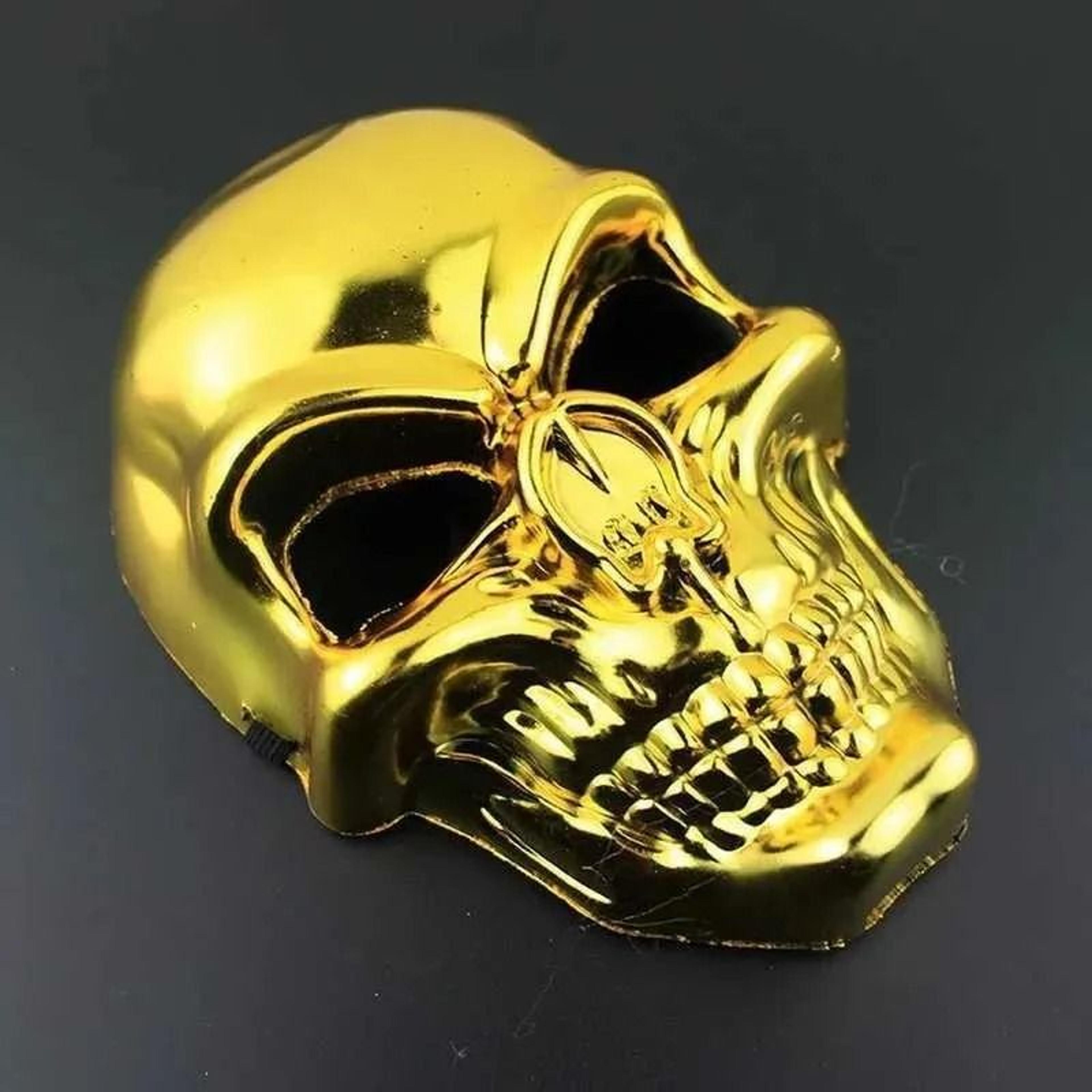 silver skull full face halloween mask with gold accent for cosplay and masquerade