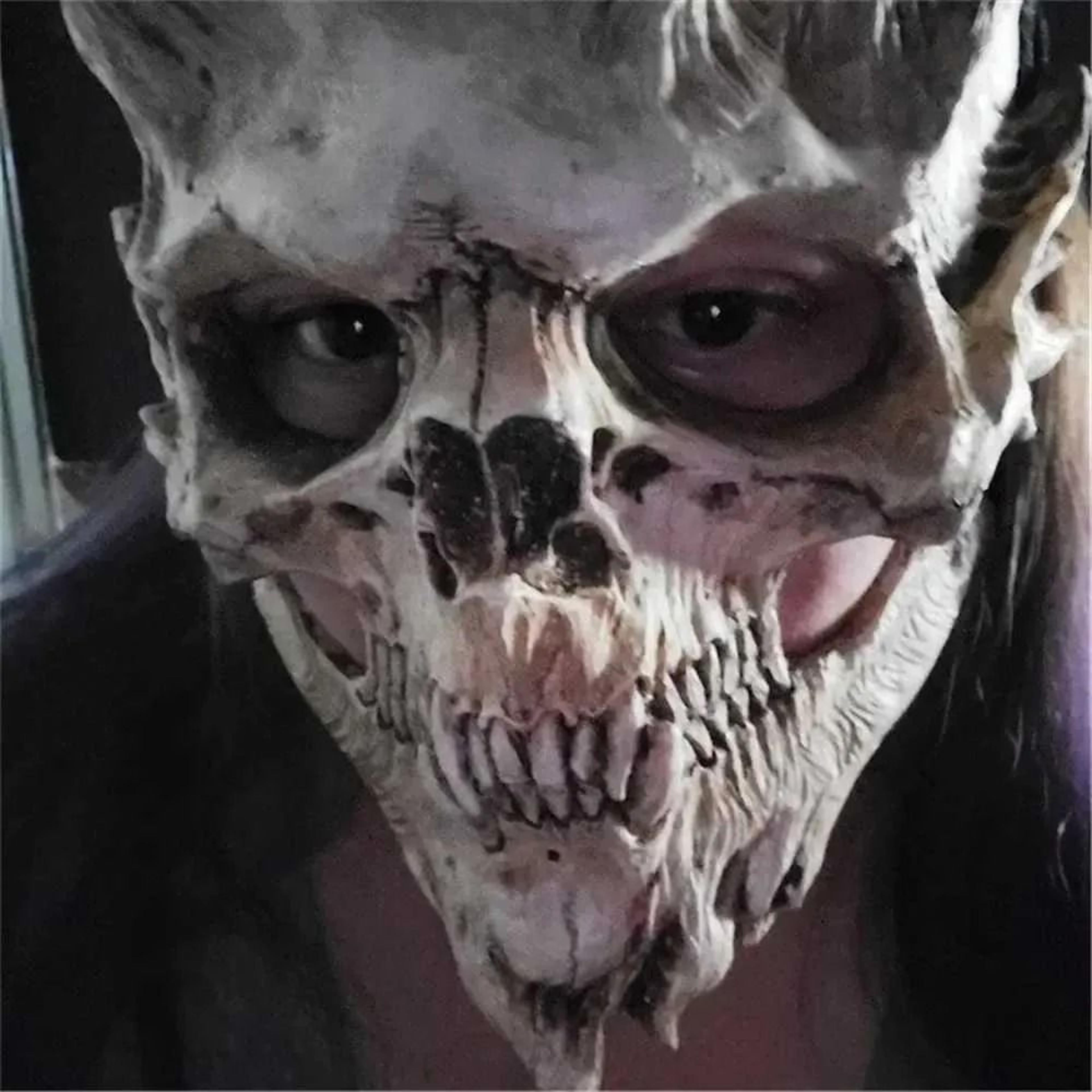 halloween skull warrior mask with moving jaw and latex skeleton design