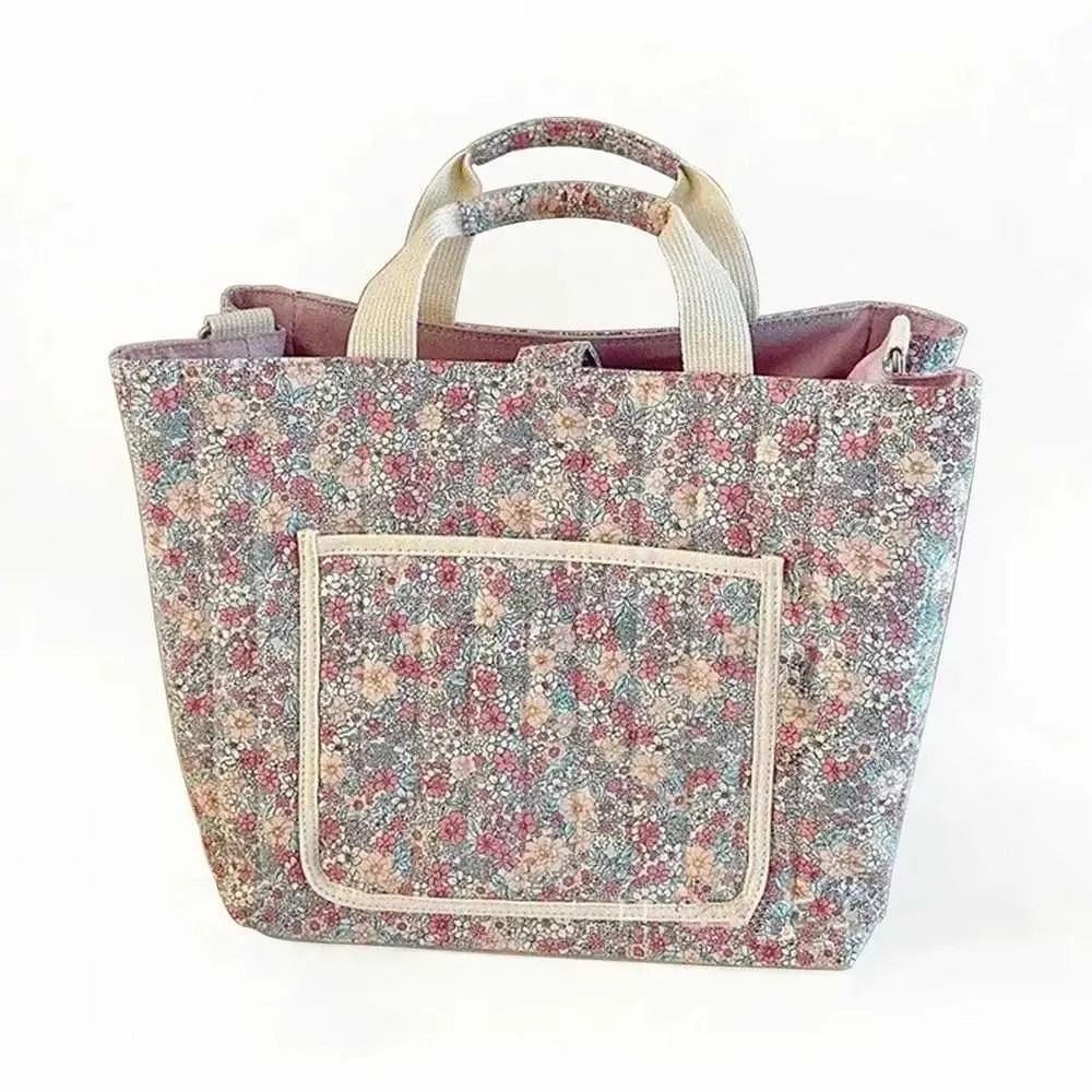 floral print cotton diaper bag with large capacity and stroller strap