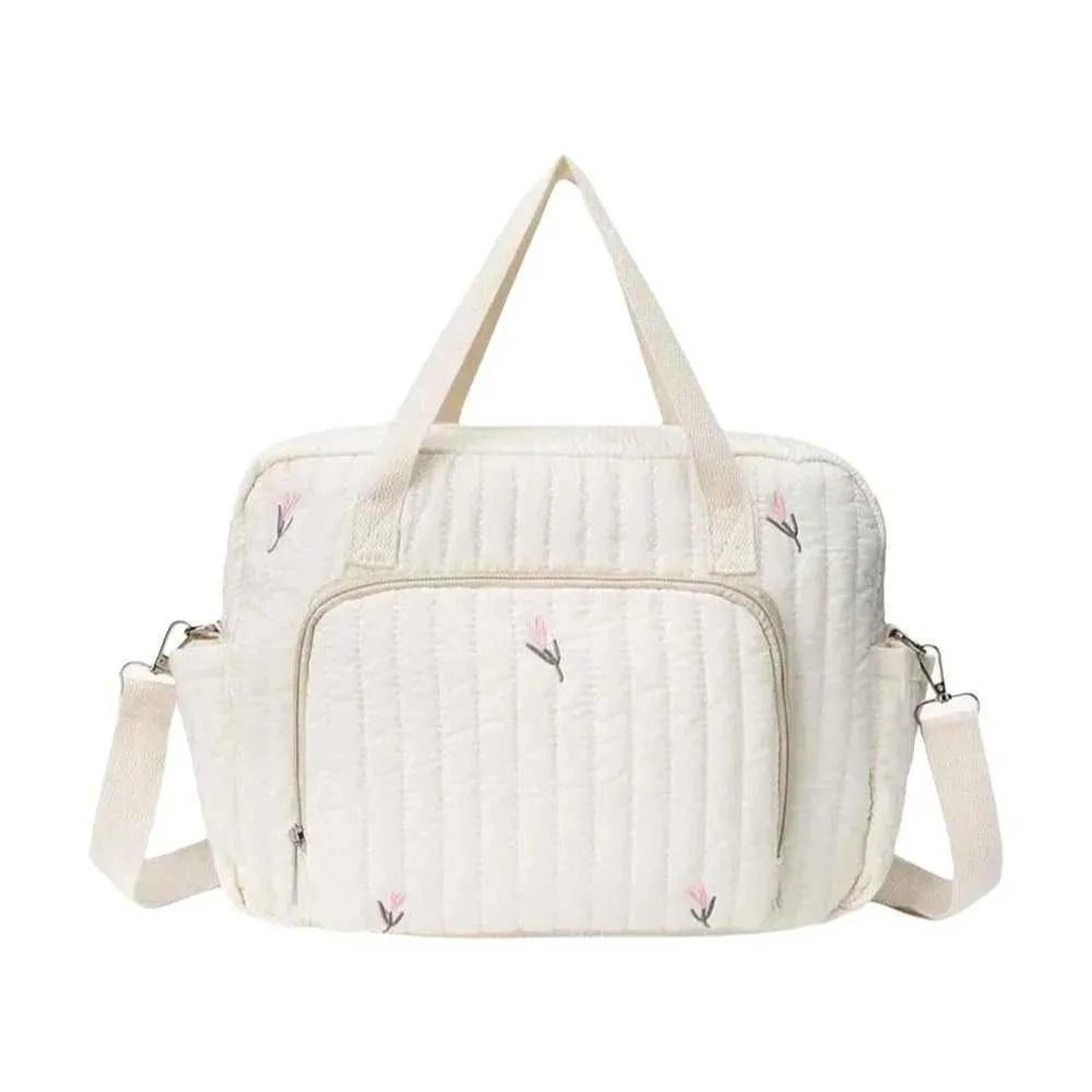 large capacity quilted cotton diaper bag lightweight foldable mommy shoulder tote