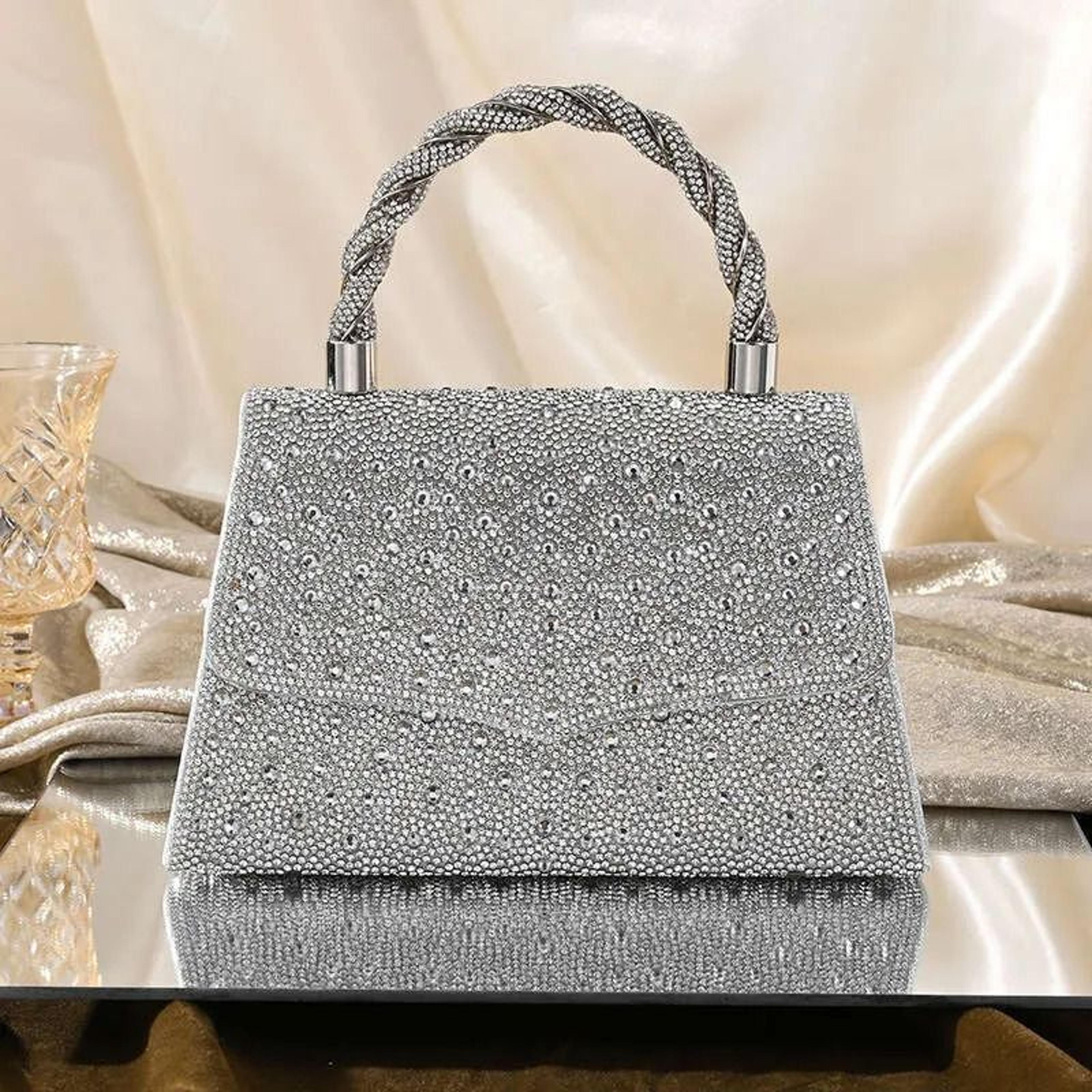 rhinestone evening clutch bag with textured synthetic leather for formal events