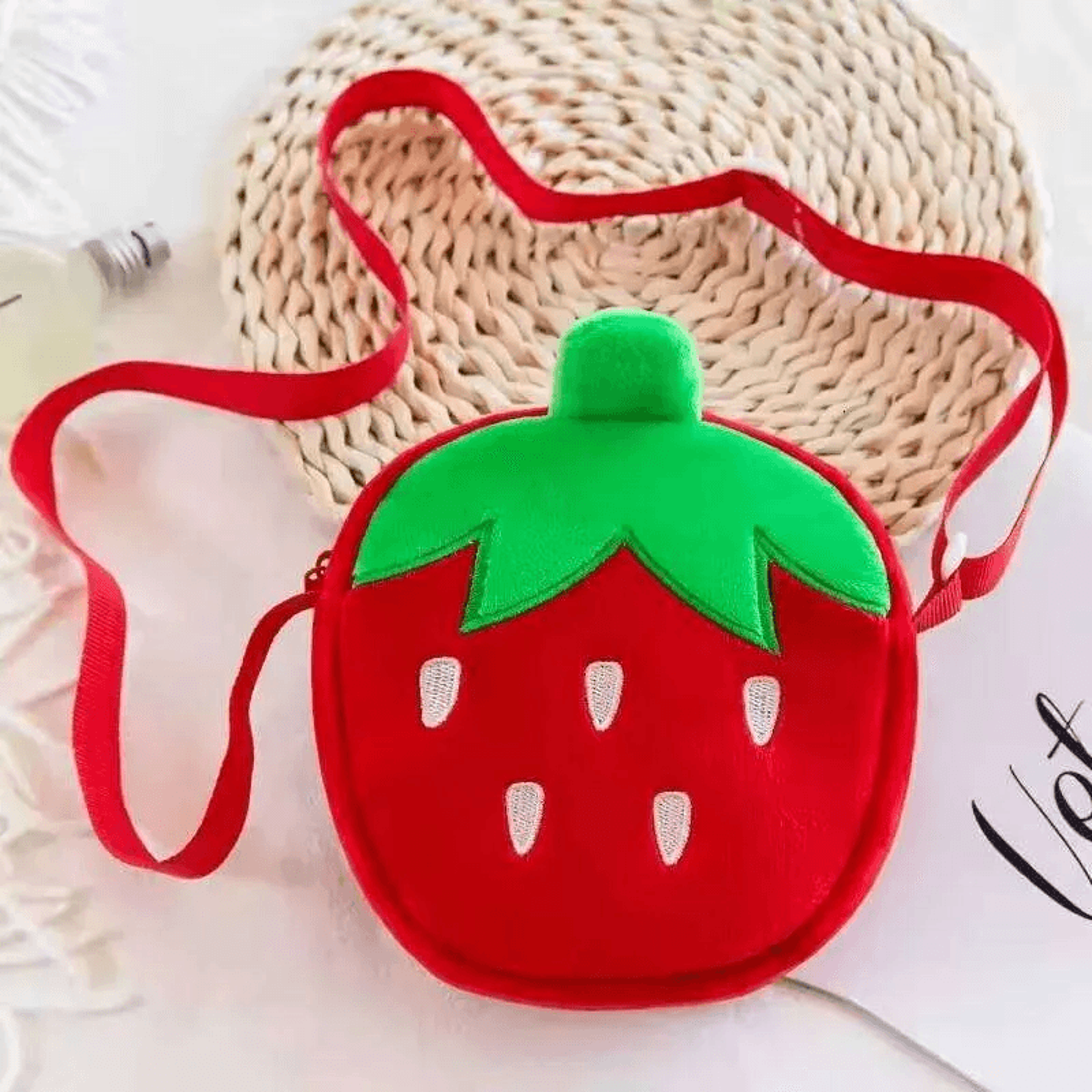 kids strawberry plush shoulder bag and coin purse