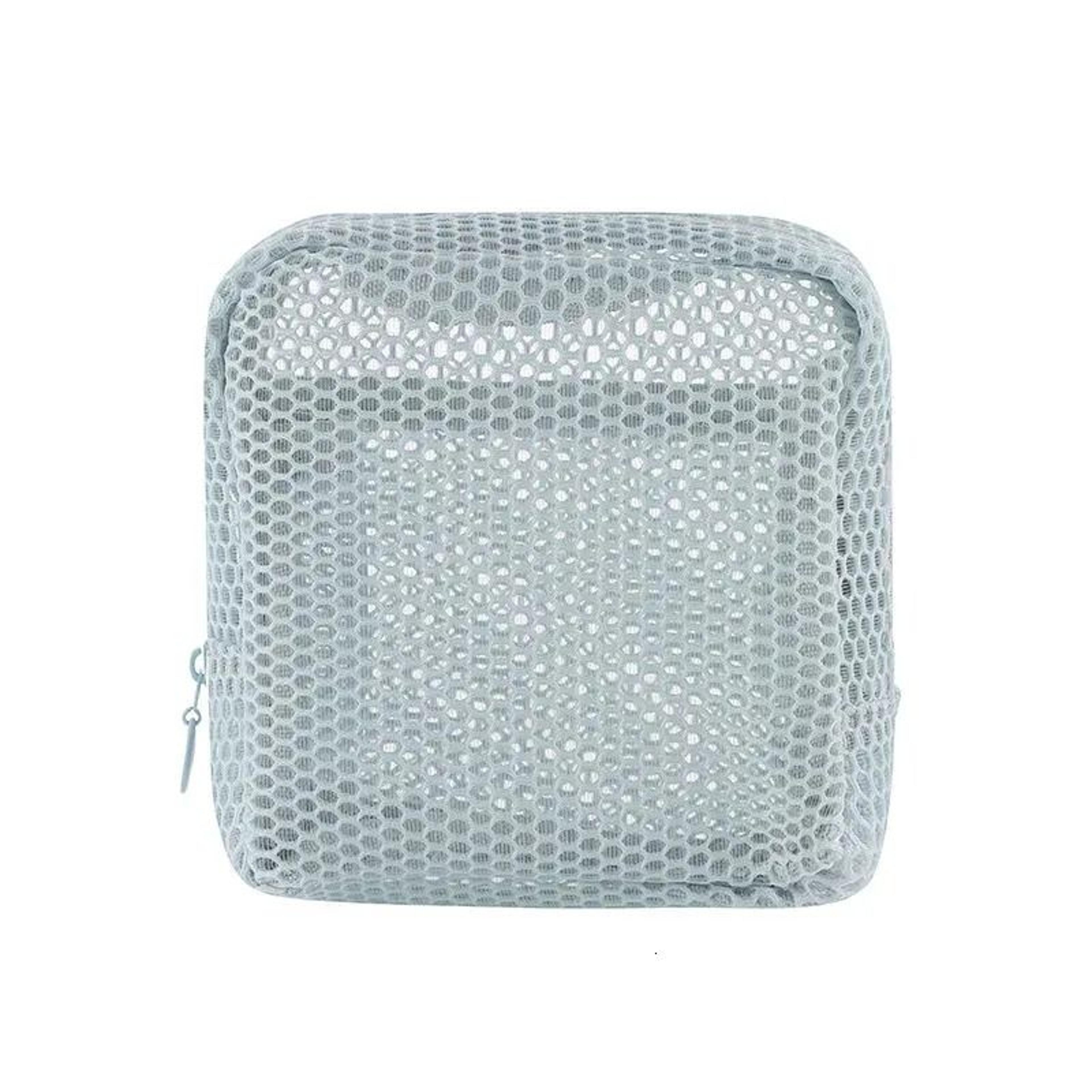 square mesh cosmetic bag with zipper for makeup and small essentials
