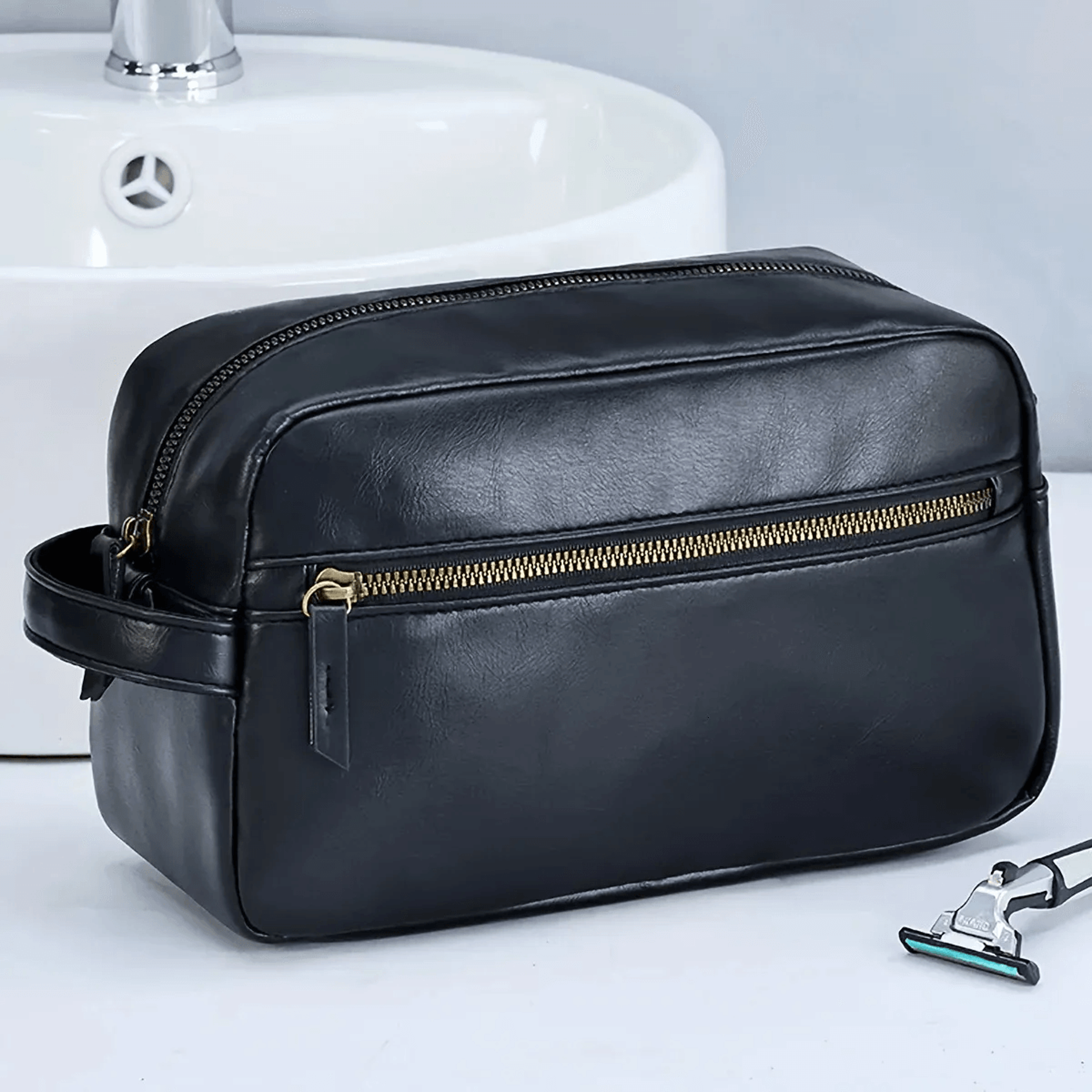 pu leather travel toiletry bag for men and women