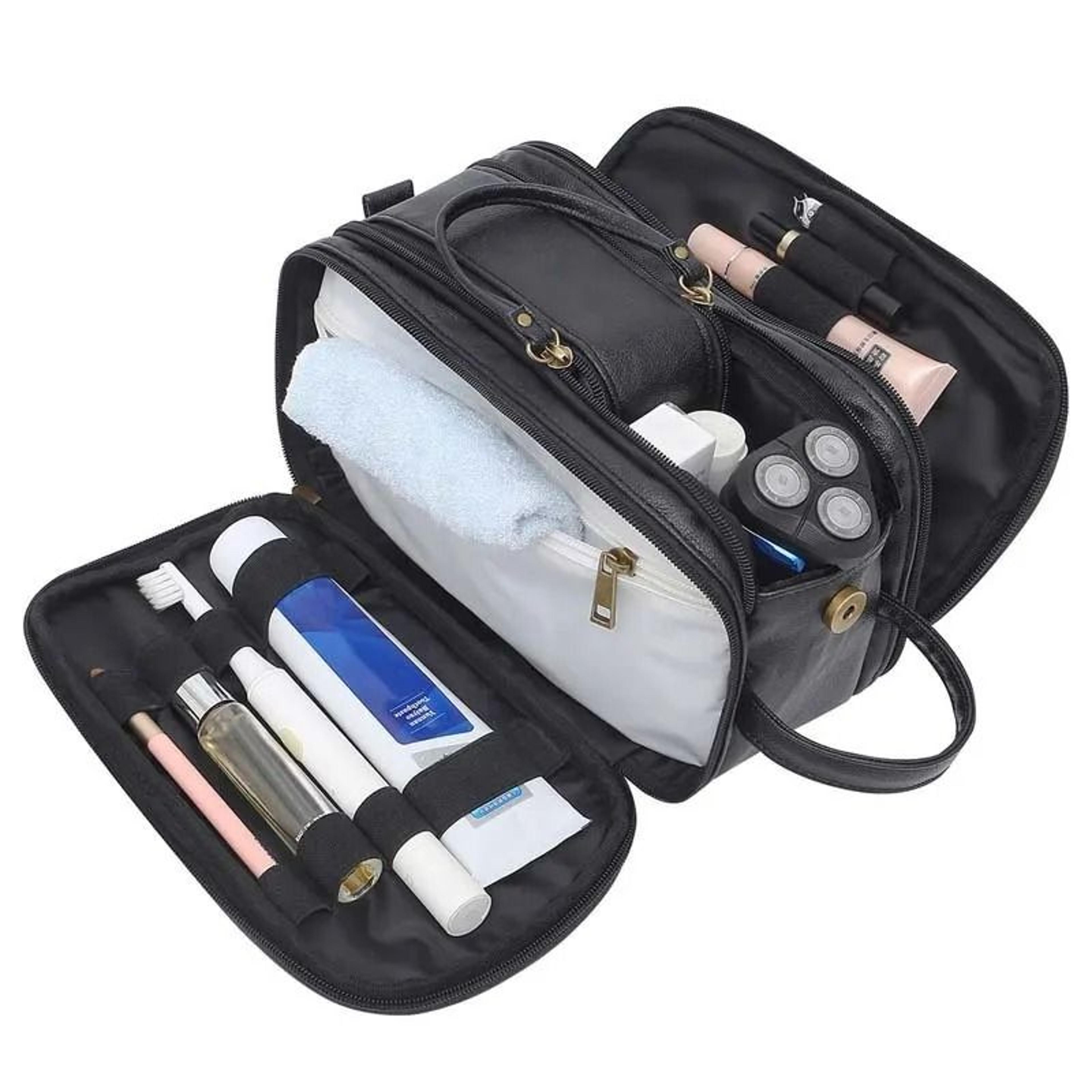 men pu leather travel toiletry bag with water-resistant dopp kit organizer