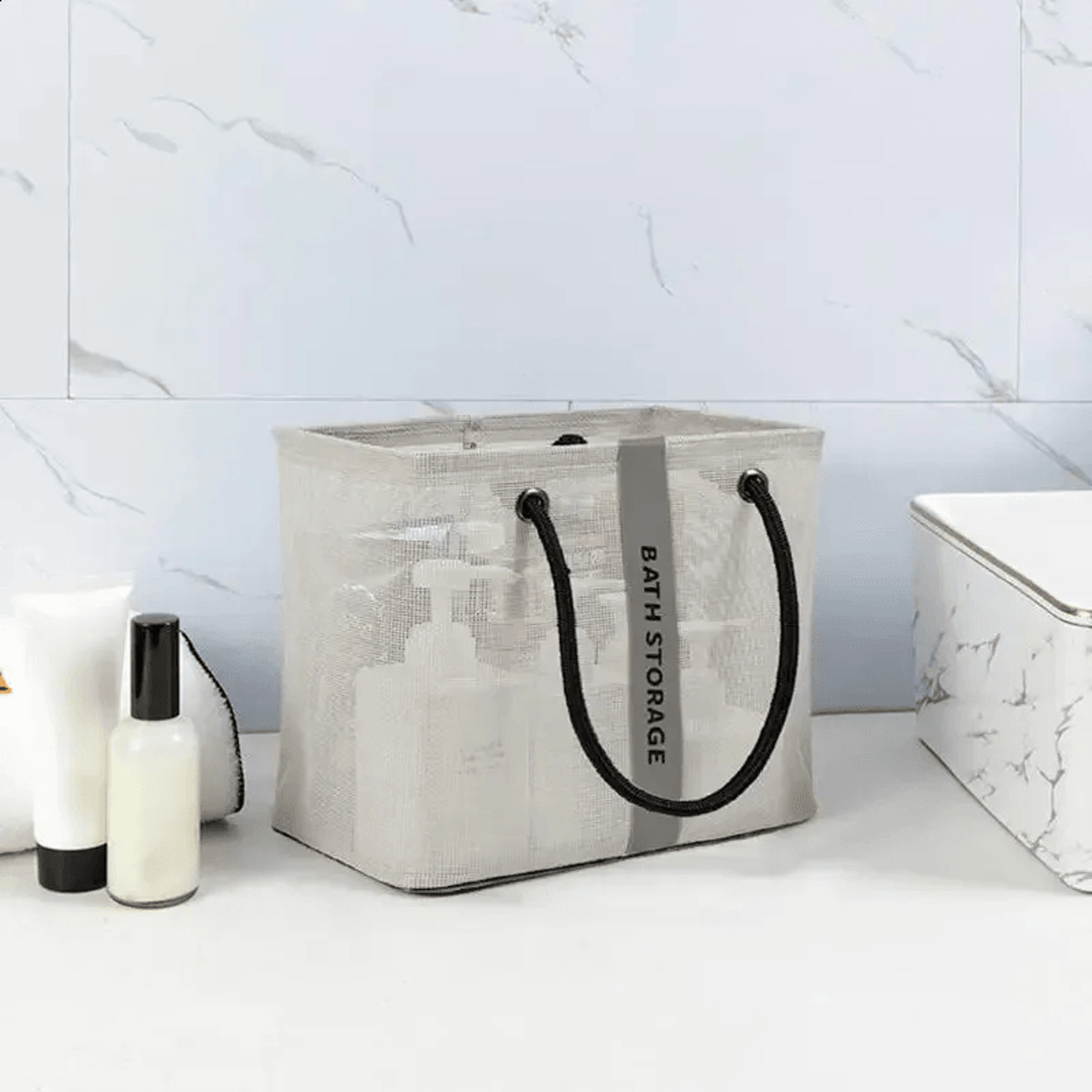 portable mesh toiletry bag with quick-drying design and carry handle